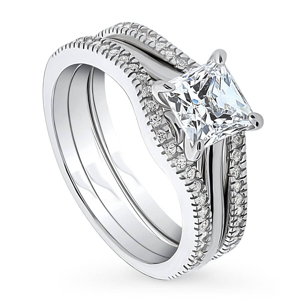 BERRICLE Sterling Silver Solitaire Wedding & Engagement Ring Set - 1.2 Carat Princess Cut Cubic Zirconia CZ Wishbone Ring for Women, Rhodium Plated, Size 4-10 - Perfect for Proposals, Anniversaries & Special Occasions