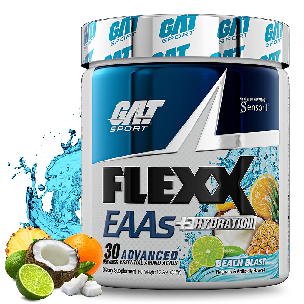 GAT SPORT Flexx EAAs + Hydration Powder - Advanced Essential Amino Acid Supplement with Electrolytes, 30 Servings (Beach Blast Flavor) | Pre-Workout & Post-Workout Recovery Drink for Athletes & Fitness Enthusiasts