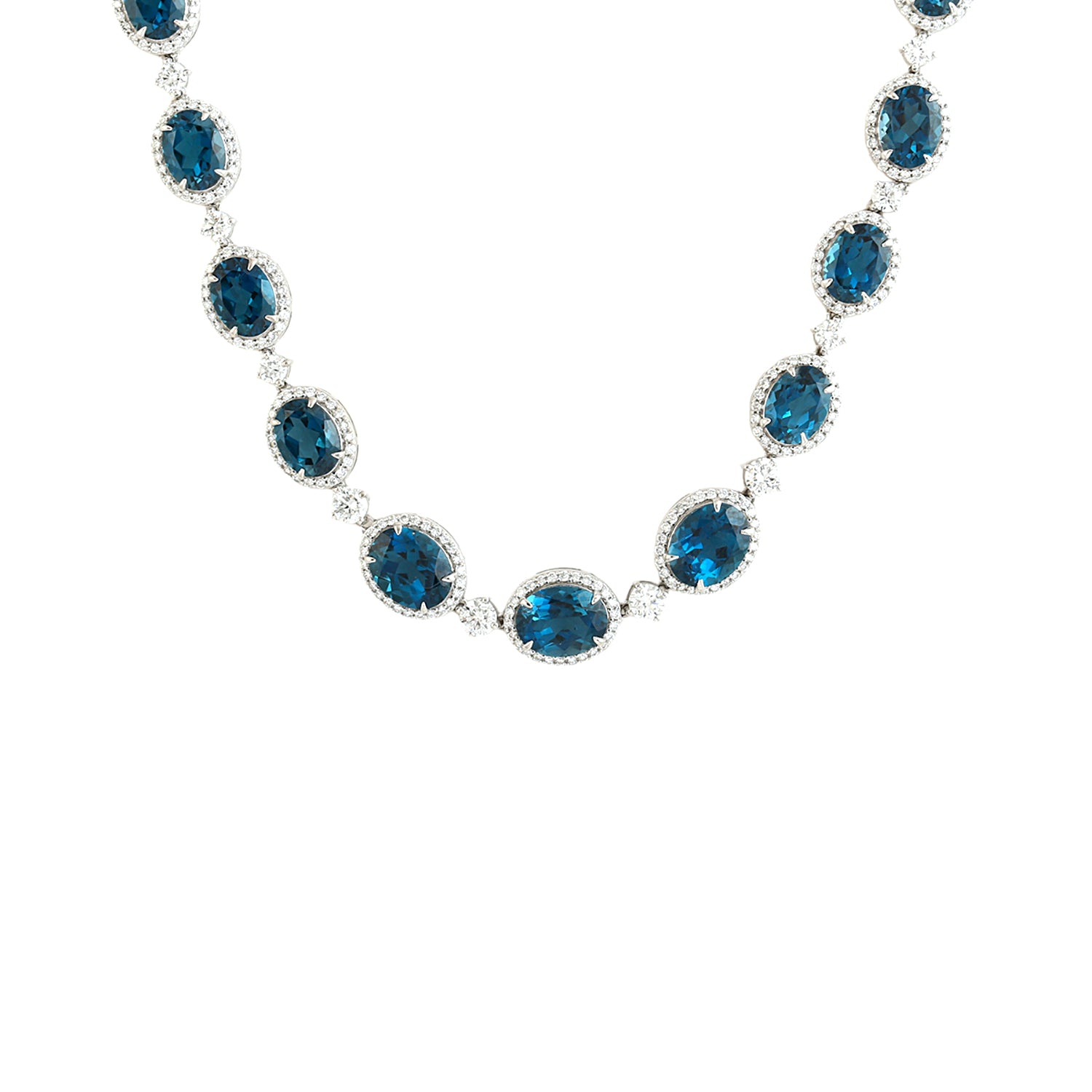 14K White Gold London Topaz Pave Diamond Choker Necklace for Women - Elegant Bridal Jewelry, Anniversary Gift & Evening Party Accessory