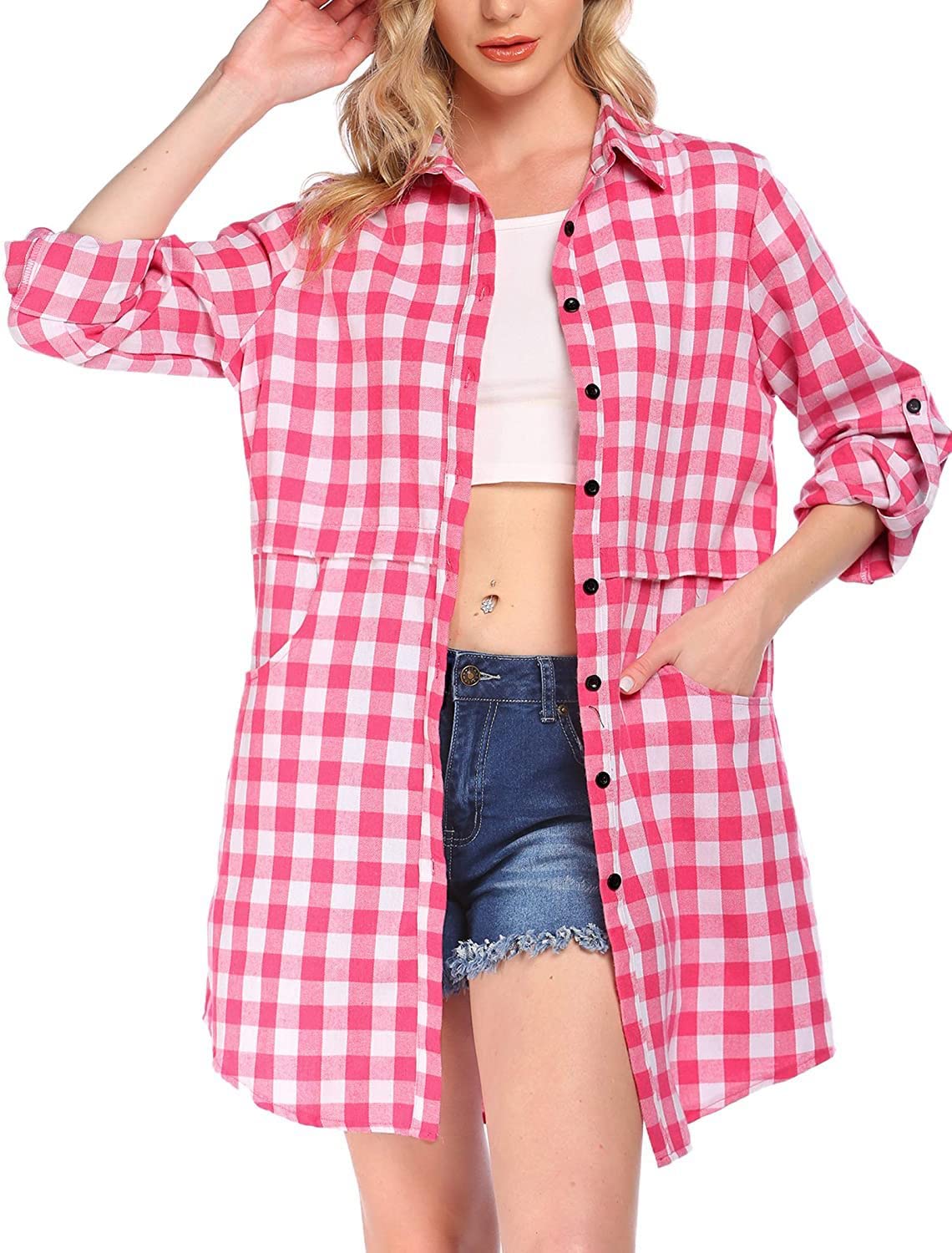 Women's Plaid Shirt Jacket - Casual Button Down Long Sleeve Shacket Coat for Fall & Winter - Perfect for Layering, Outdoor Activities, and Office Wear