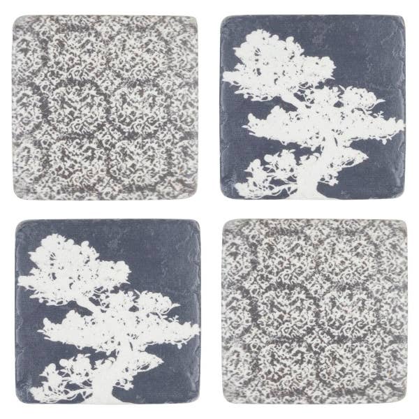 Premium Bonsai Coaster Set - 4-Piece Absorbent Cork Coasters with Japanese Zen Design - Perfect for Home Decor, Tea Ceremonies & Office Desks