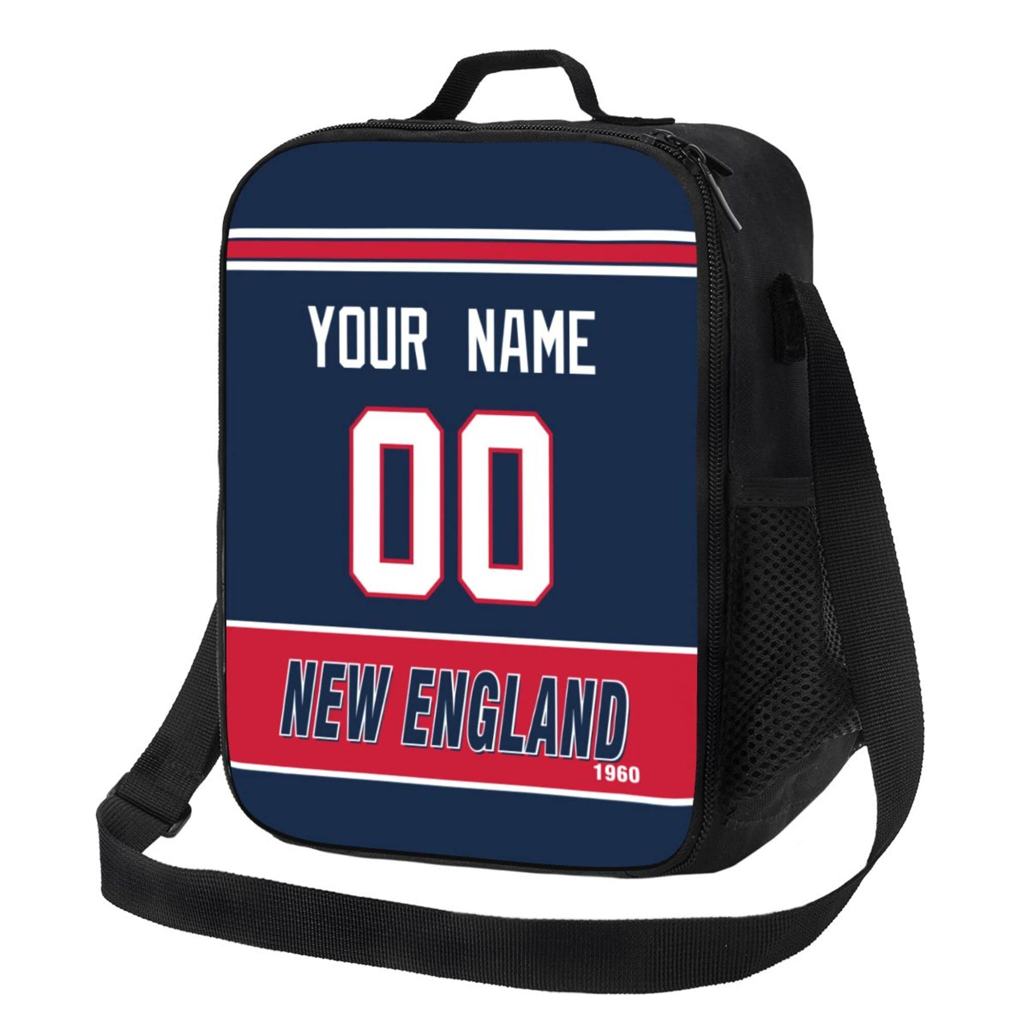ANTKING Personalized New England Lunch Box & Cooler Bag - Custom Name & Number - Ideal for School, Work, Picnics & Outdoor Activities