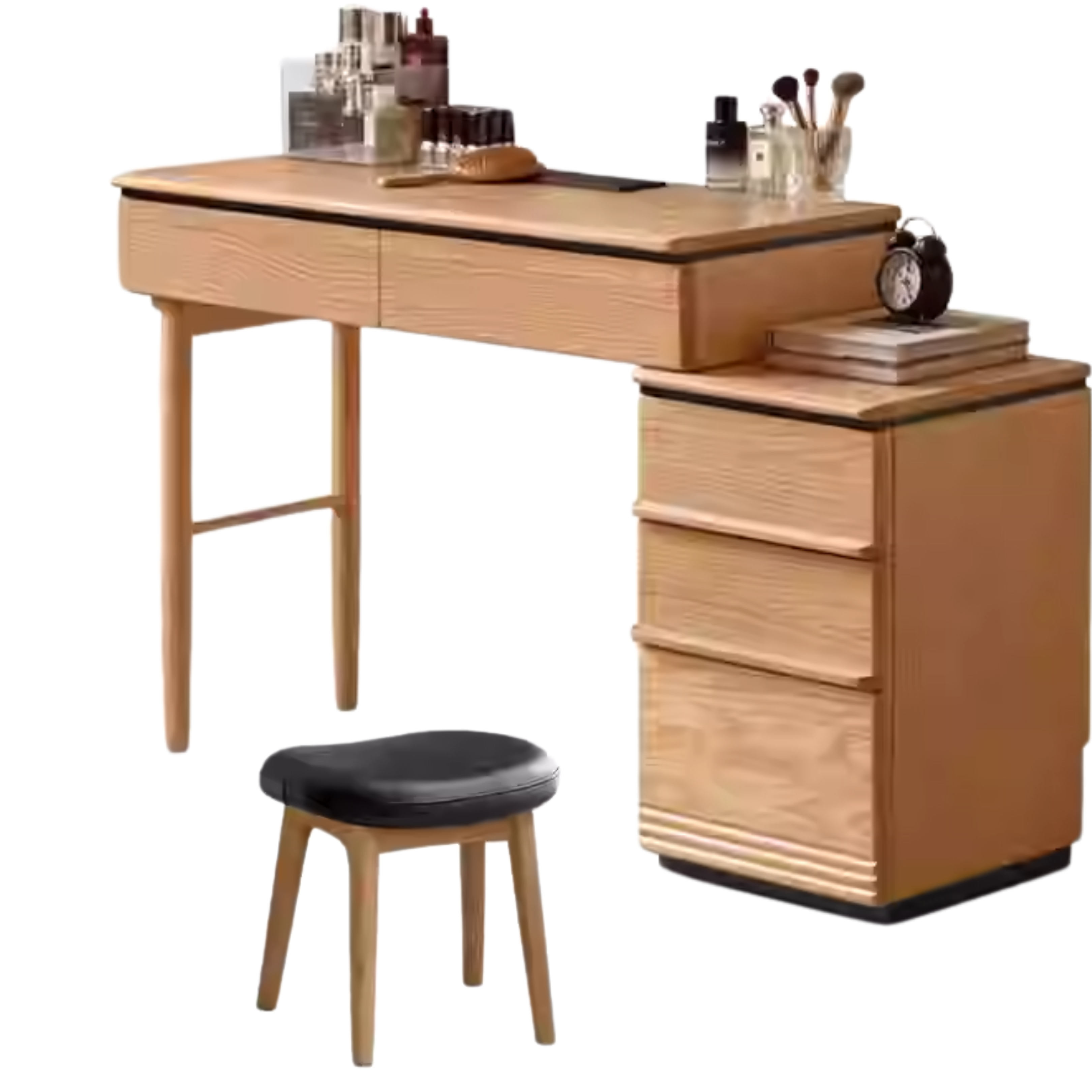 39.8-52.5x16.5x30.3 inch / 101.3-133.3x42x77 сm / Natural Wood Color  /  Dressing table + makeup stool