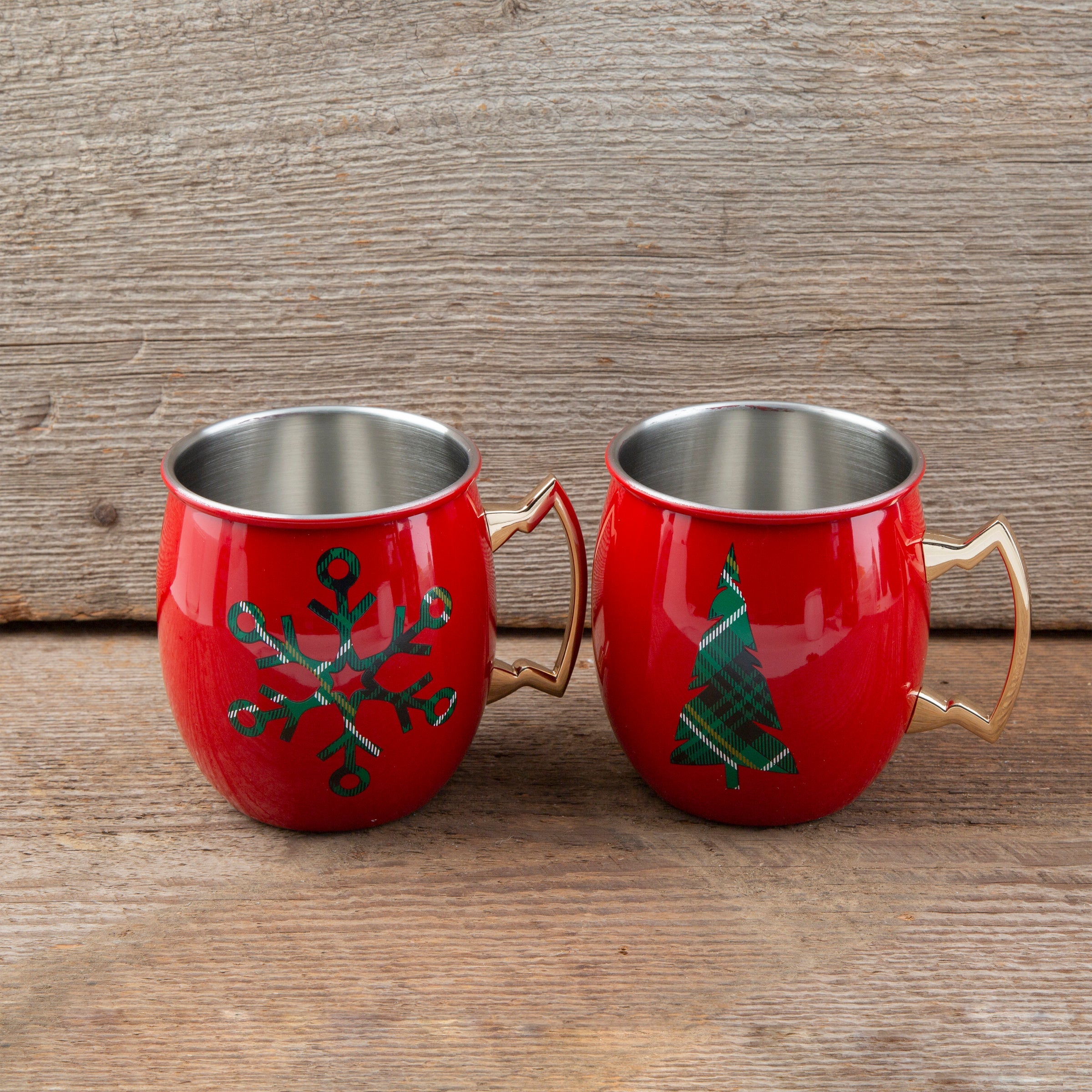 Festive Red Christmas Moscow Mule Copper Mugs Set of 2 - Perfect for Holiday Parties, Gift Giving & Winter Cocktails