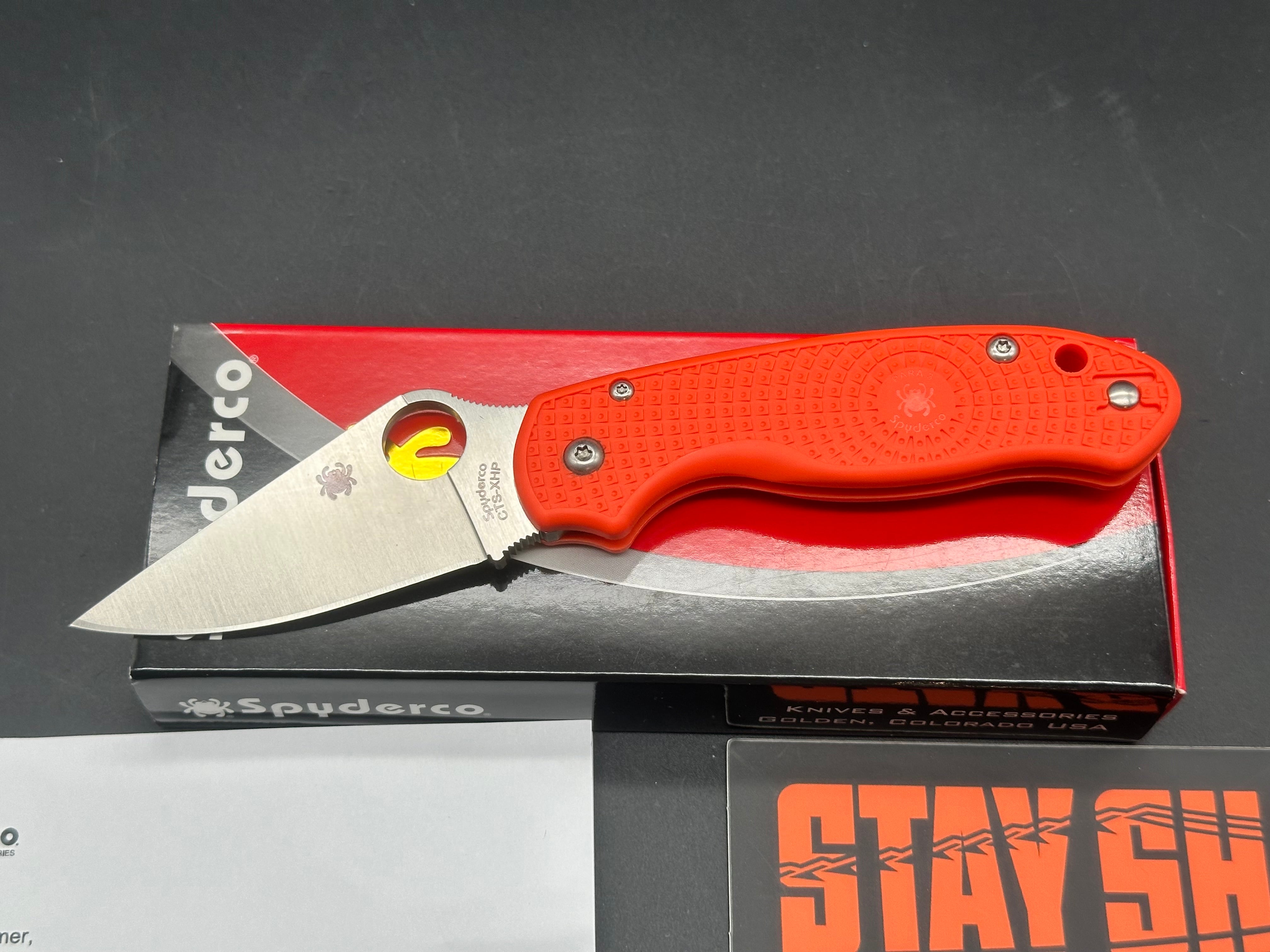 Spyderco Para 3 Lightweight Folding Knife - Cutlery Shoppe Exclusive CTS XHP Satin Blade & Orange FRN Handle - EDC Pocket Knife for Outdoor, Camping, and Everyday Carry