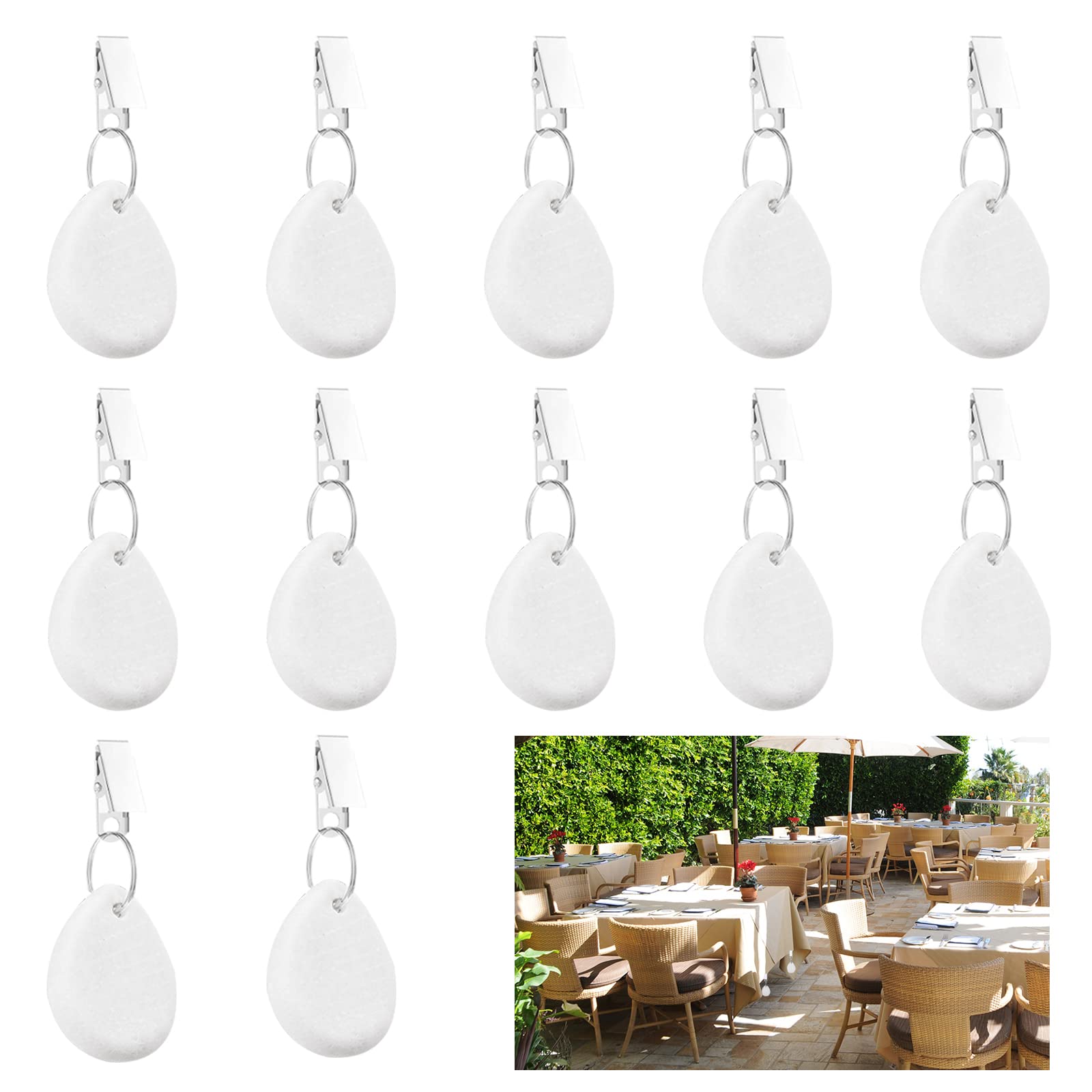 Premium 12-Piece MOROBOR Tablecloth Weights Set with Stainless Steel Clips - Heavy Duty Fabric Anchors for Outdoor Dining, Garden Parties, Weddings & Picnics (Elegant White) | Perfect for Patio Tables, Beach Gatherings and Camping Events