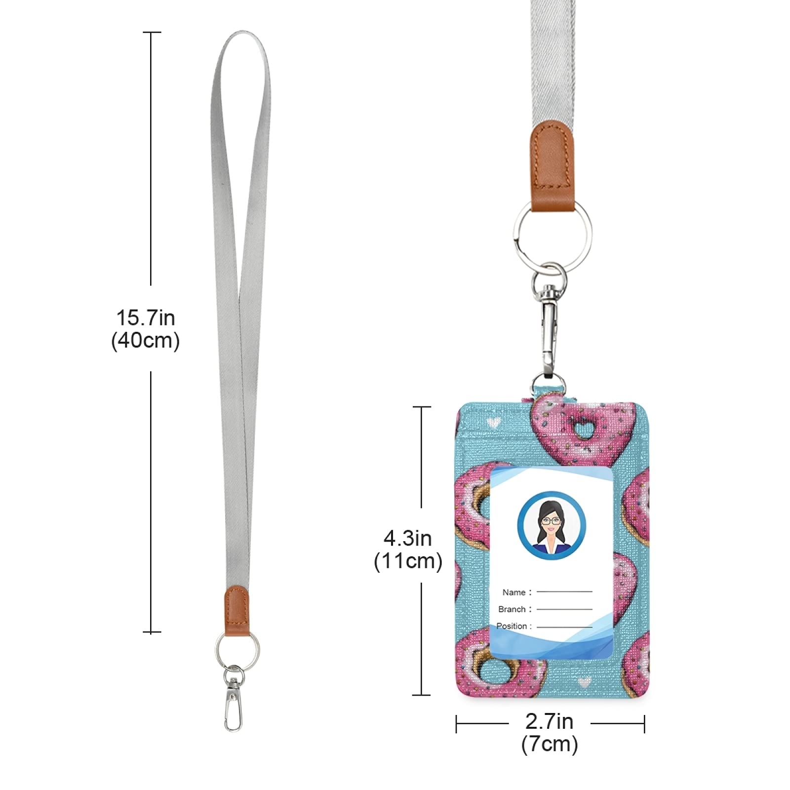 Pink Heart Donuts ID Badge Holder with Lanyard - Office & School Use