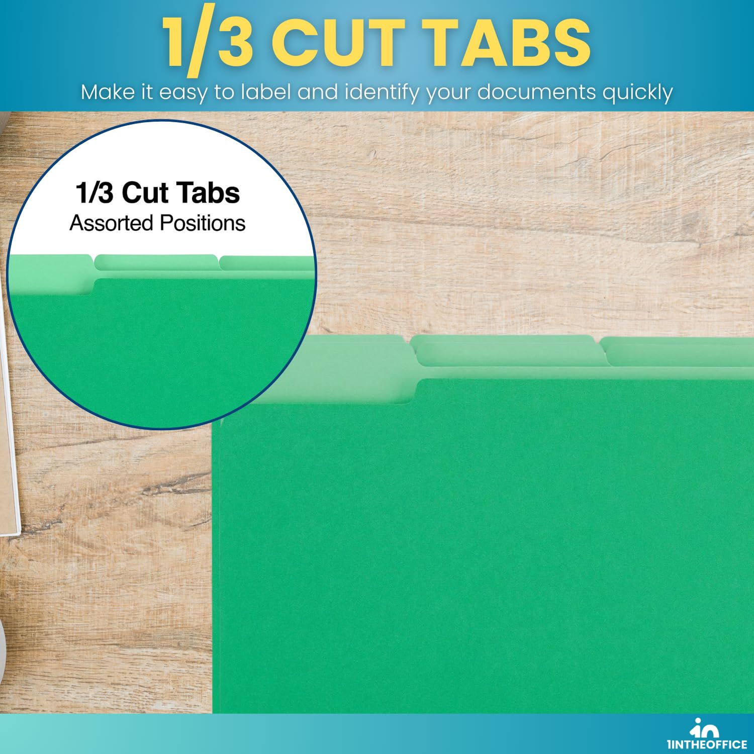 1InTheOffice Green File Folders - 3-Tab Letter Size Top-Tab Folders, 24-Pack - Perfect for Office Organization, Document Filing & Home Office Storage