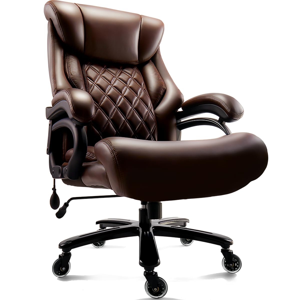 500lbs Heavy Duty Big and Tall Office Chair - Wide Spring Seat Executive Desk Chair with 360 Swivel & Large Casters - Oversized Computer Chair for Home & Office Workspaces (Brown)