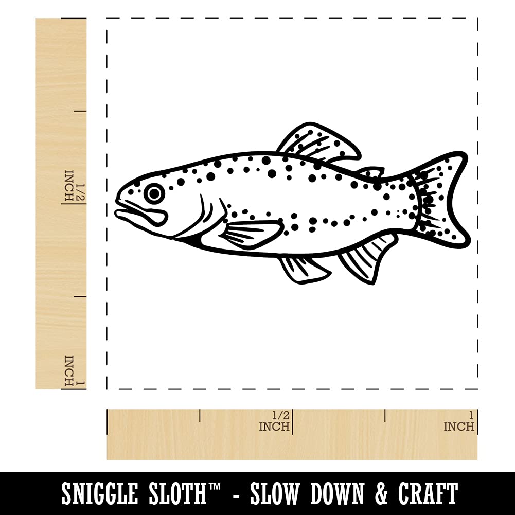Rainbow Trout Fish with Spots Fishing Self-Inking Rubber Stamp - 1 Inch Small Black Ink Stamp for DIY Scrapbooking, Card Making & Craft Projects