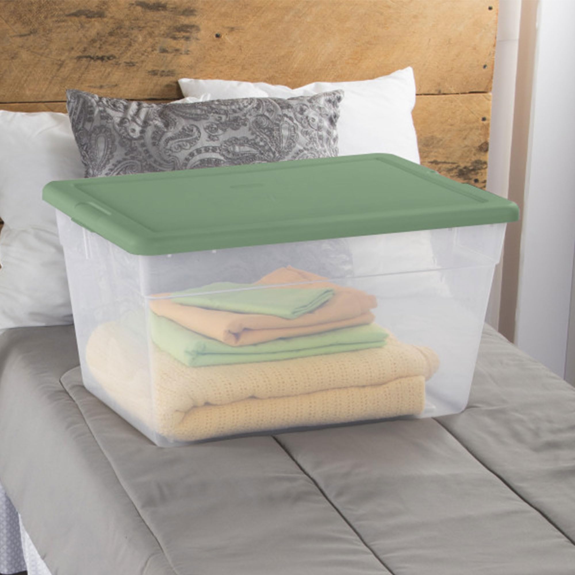Sterilite 24-Pack Clear Plastic Storage Bins with Lids - Stackable Organizer Containers for Home, Office & Closet - Crisp Green Color - Perfect for Organizing Toys, Clothes & Seasonal Items