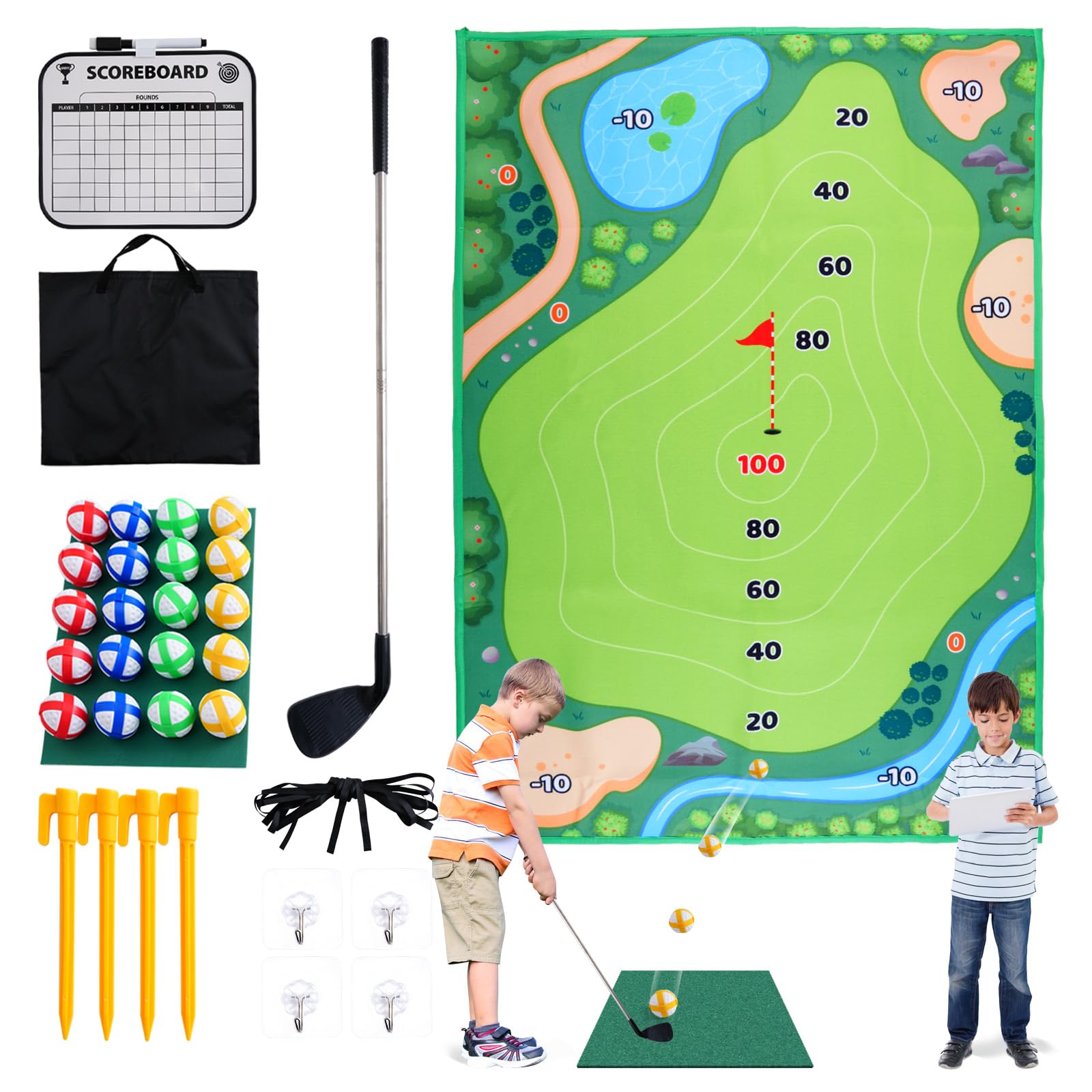 Premium Golf Chipping Game Mat - Indoor/Outdoor Practice Training Mat with Sticky Surface for Adults & Kids | Perfect for Backyard, Garden Parties & Golf Skill Development