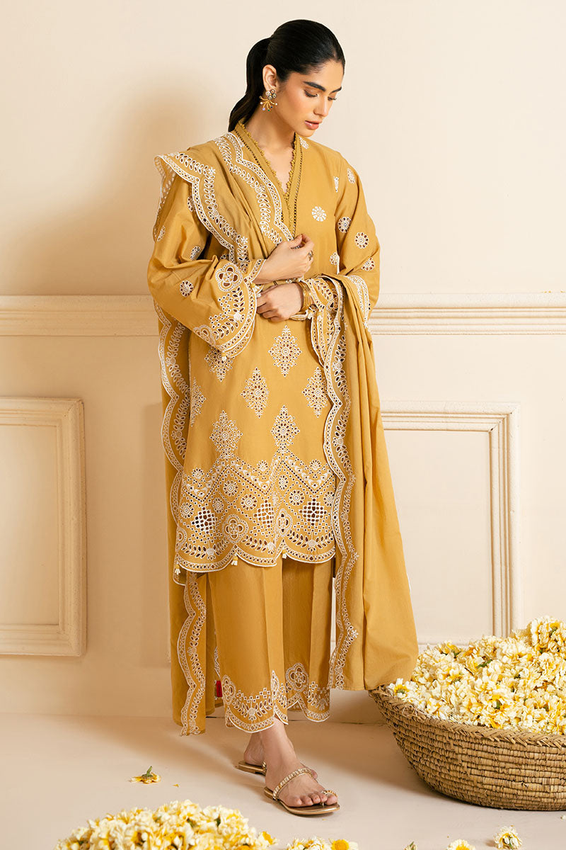MEADOW GOLD 3-Piece Chikankari Embroidered Suit Set for Women | Traditional Indian Kurti with Dupatta & Pants | Perfect for Weddings, Festivals & Special Occasions