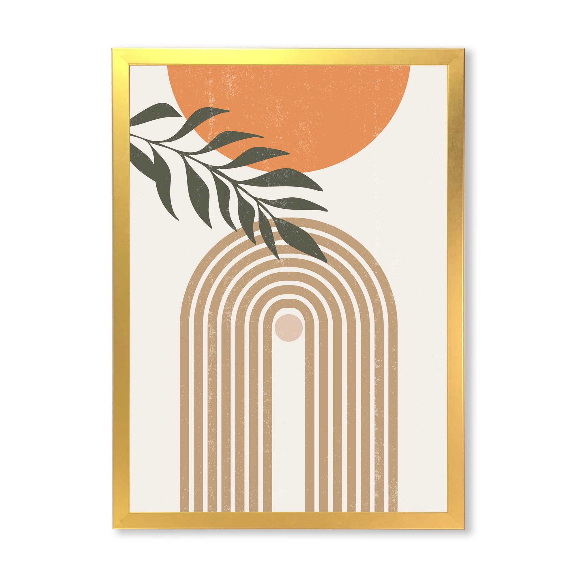 Abstract Sun Moon Leaves Modern Framed Wall Art - Contemporary Home Decor for Living Room, Bedroom & Office - Ready to Hang Canvas Painting