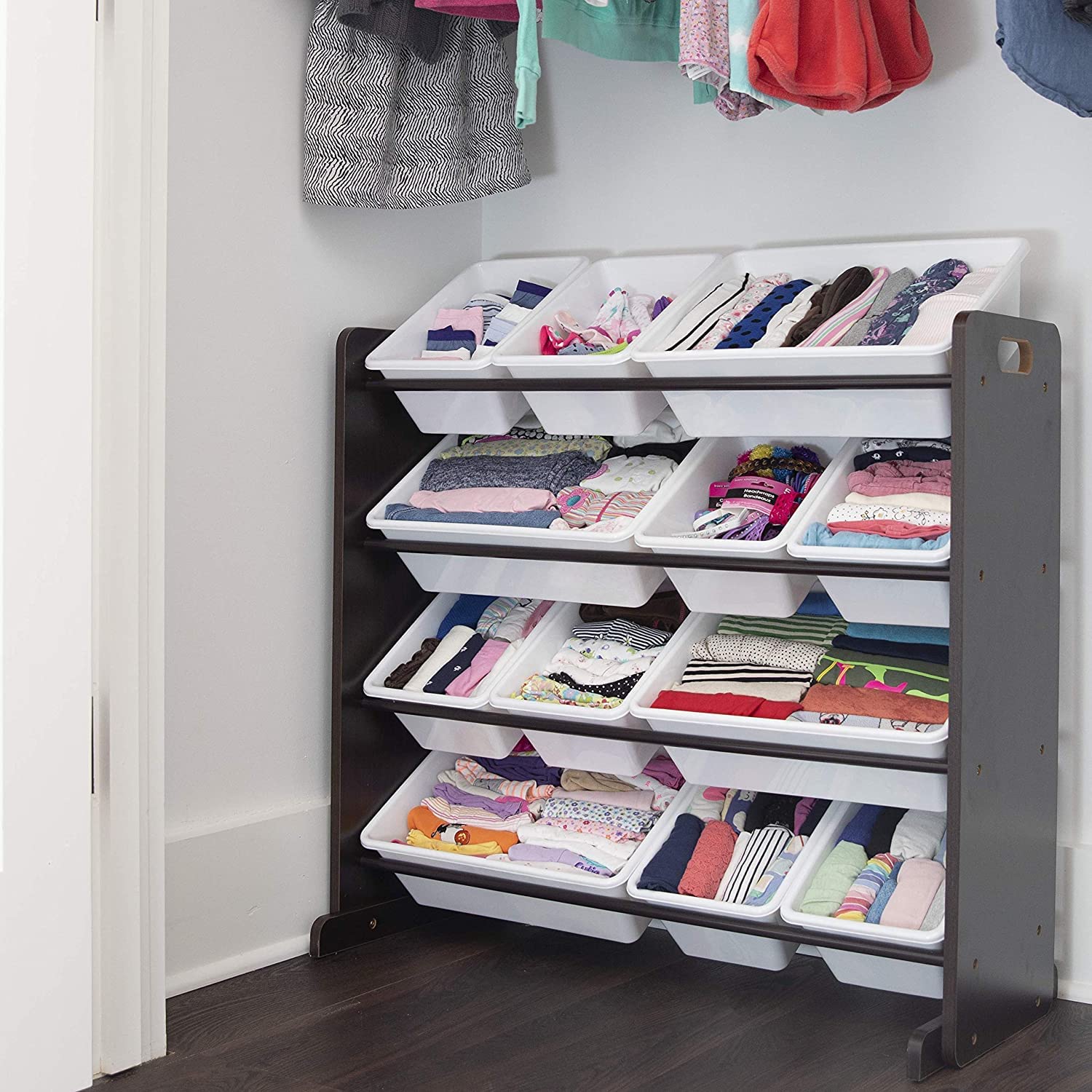 Lennox 12-Bin Espresso Toy Storage Organizer - Kids Room, Playroom & Nursery Organization Solution