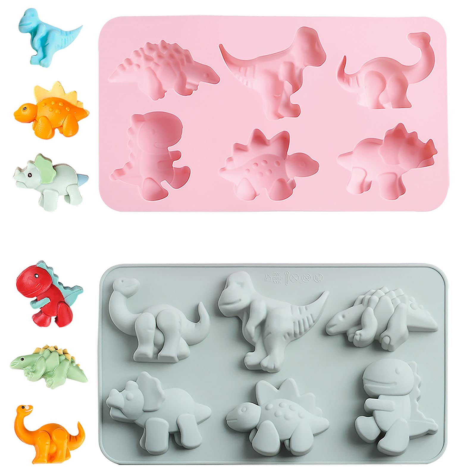 Dinosaur Silicone Mold Set - 2Pcs Chocolate & Jello Molds for Kids, Dinosaur Cake Pan, Candy & Soap Molds for Baking & Crafts (Pink & Gray) - Perfect for Birthday Parties, DIY Treats & Kids' Cooking Activities