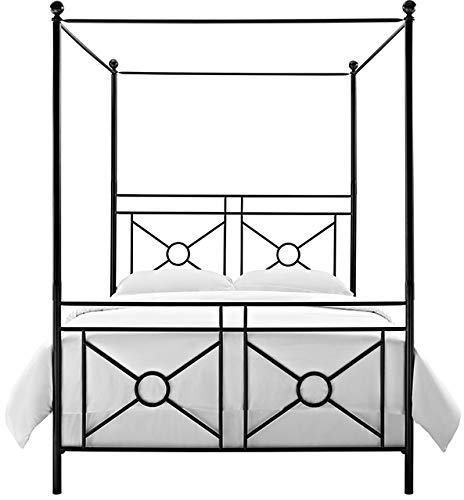 Crosley Furniture Montgomery Queen Size Canopy Bed Set in Black - Elegant Four Poster Bed Frame with Canopy for Bedroom Decor