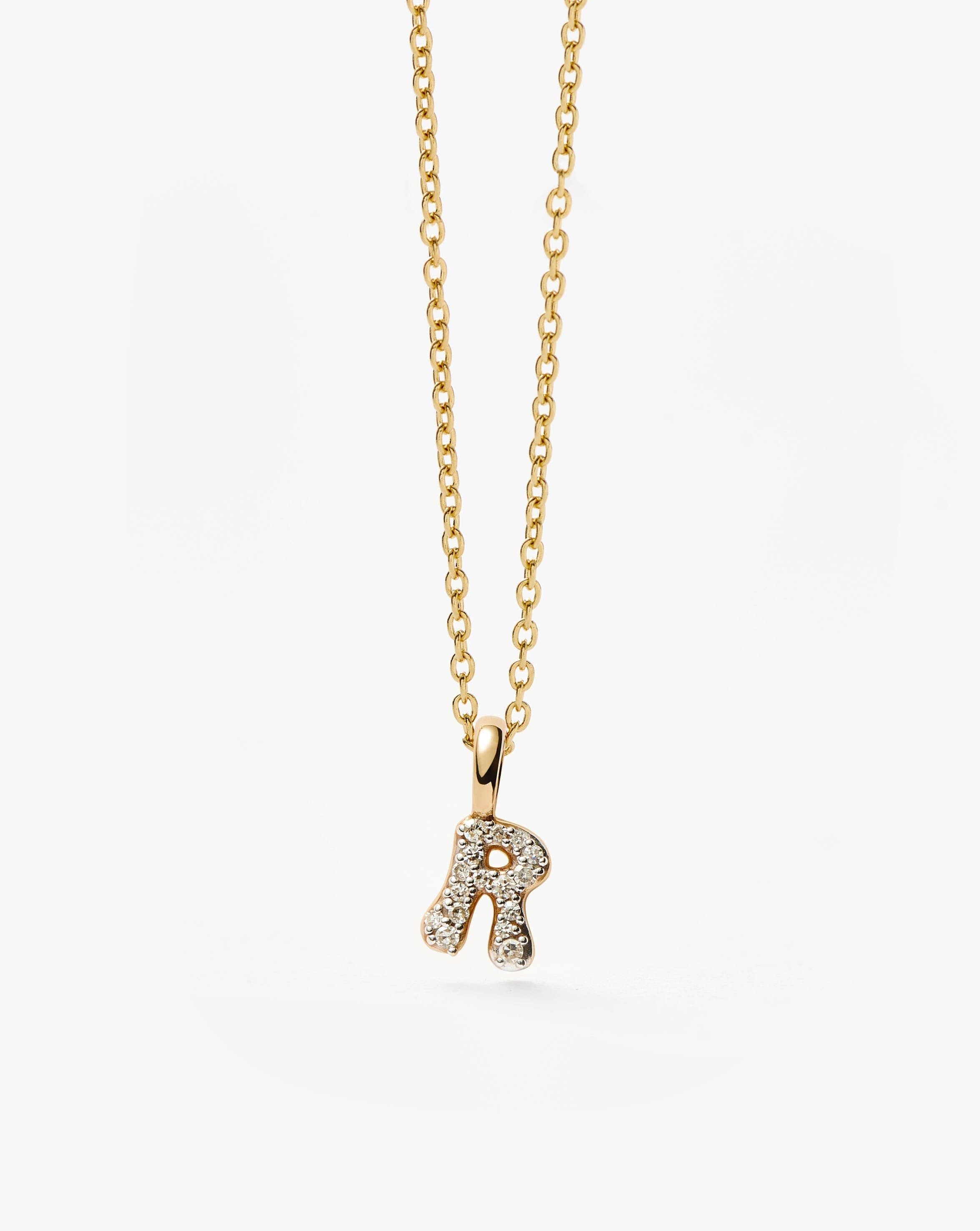 14k Solid Yellow Gold Plated Diamond Initial Mini Pendant Necklace - Personalized Letter R | Elegant Jewelry Gift for Women, Birthday, Anniversary & Special Occasions