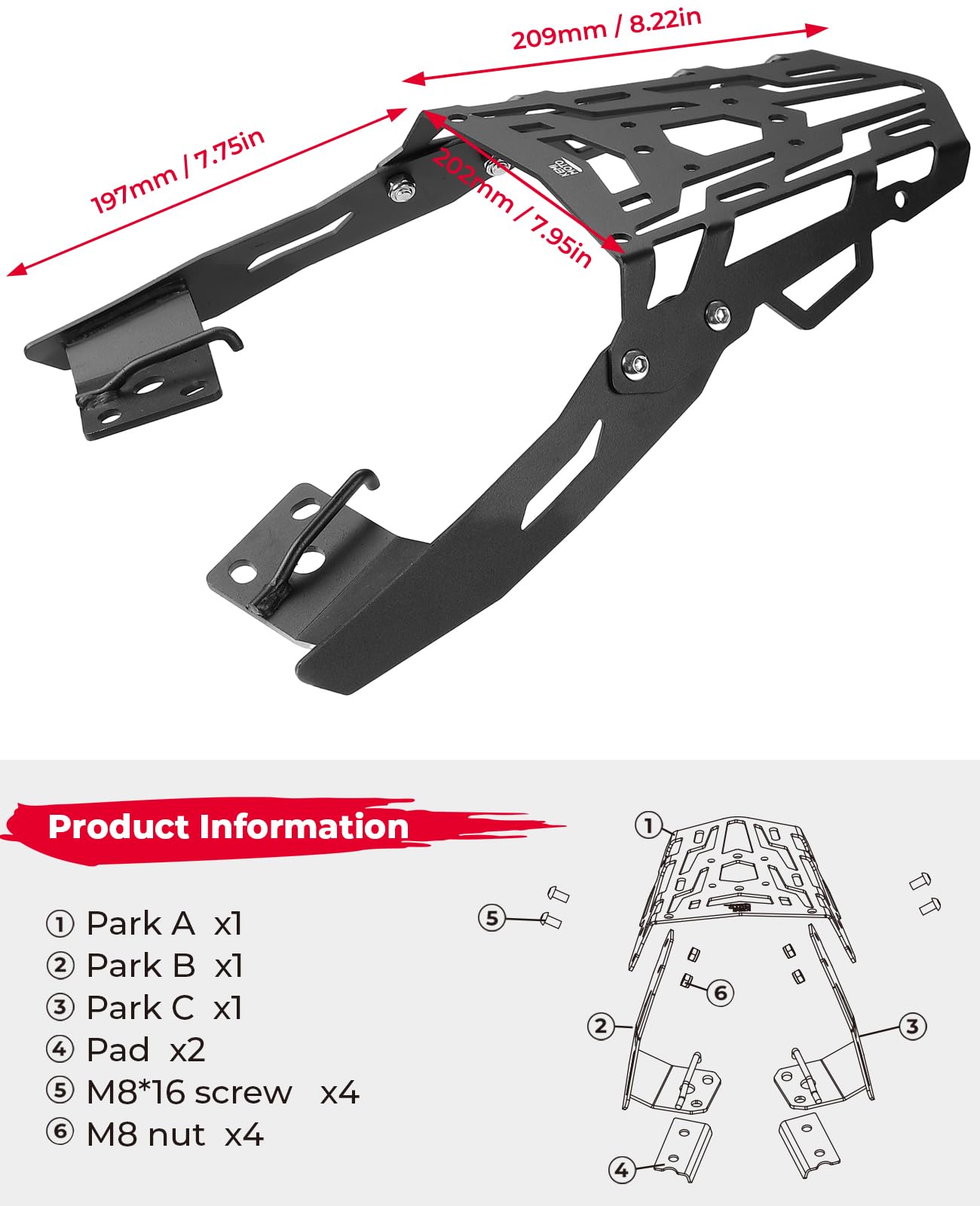 KEMIMOTO Universal Motorcycle Luggage Rack - Heavy Duty Rear Cargo Carrier for Storage & Travel Accessories | Perfect for Adventure Touring, Commuting & Long Distance Rides