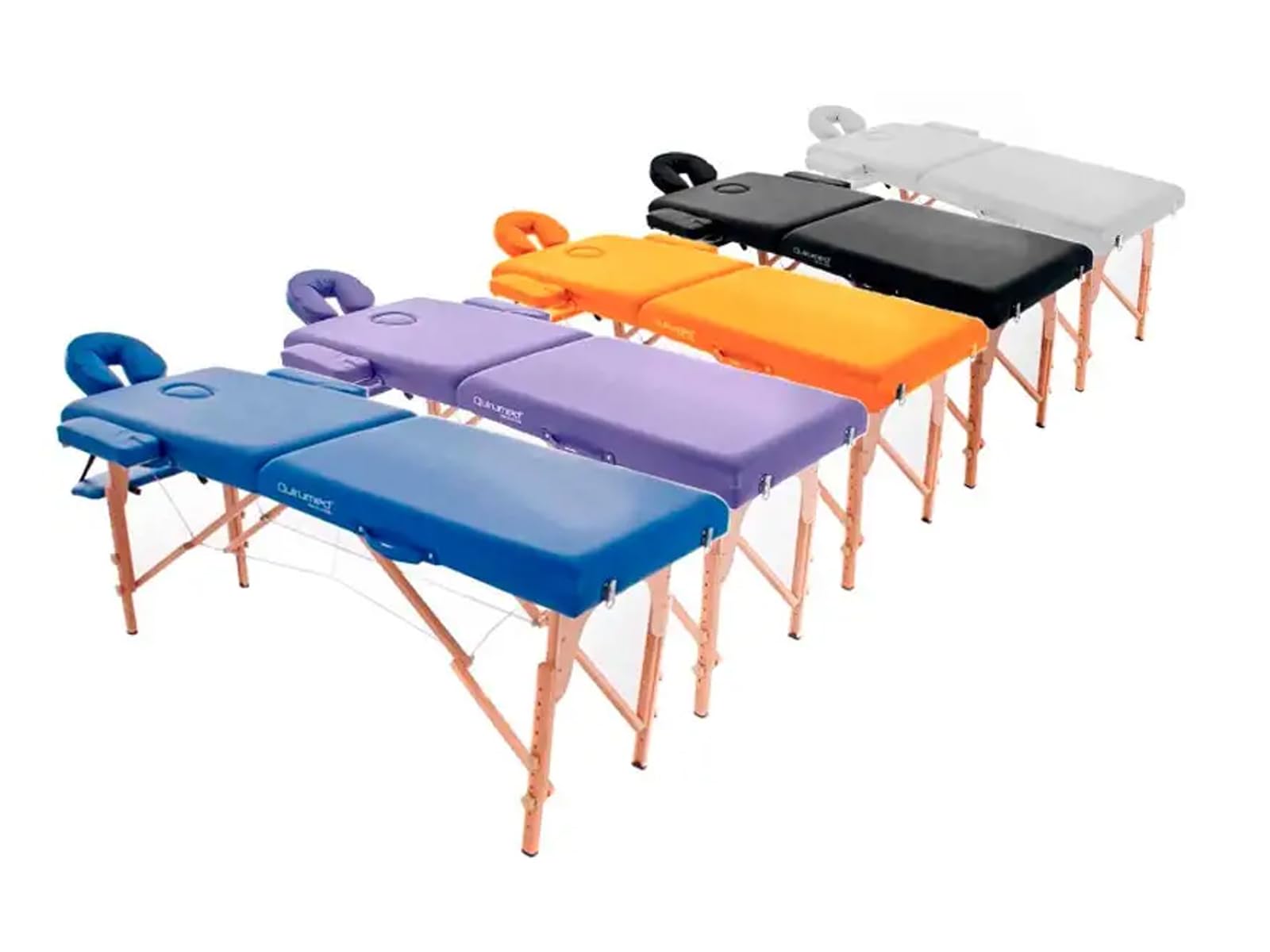 QUIRUMED Folding Wooden Massage Table - Adjustable Height, Leatherette Surface, 194x70cm - Professional Portable Massage Bed for Home & Spa Use - Ideal for Physical Therapy, Relaxation & Beauty Treatments (Blue, Supports 150kg)