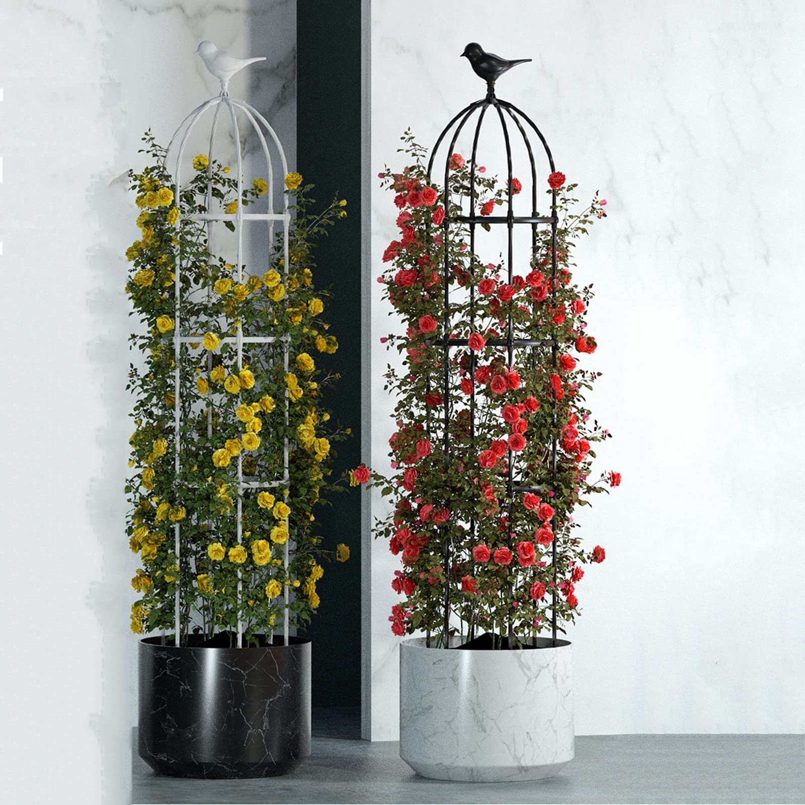 Sturdy Round Steel Obelisk Plant Support Stand - 180cm/230cm/280cm/330cm Height Options for Climbing Roses, Vines & Garden Plants (White, H330x50cm) - Perfect for Outdoor Gardens, Patio Decor & Backyard Landscaping