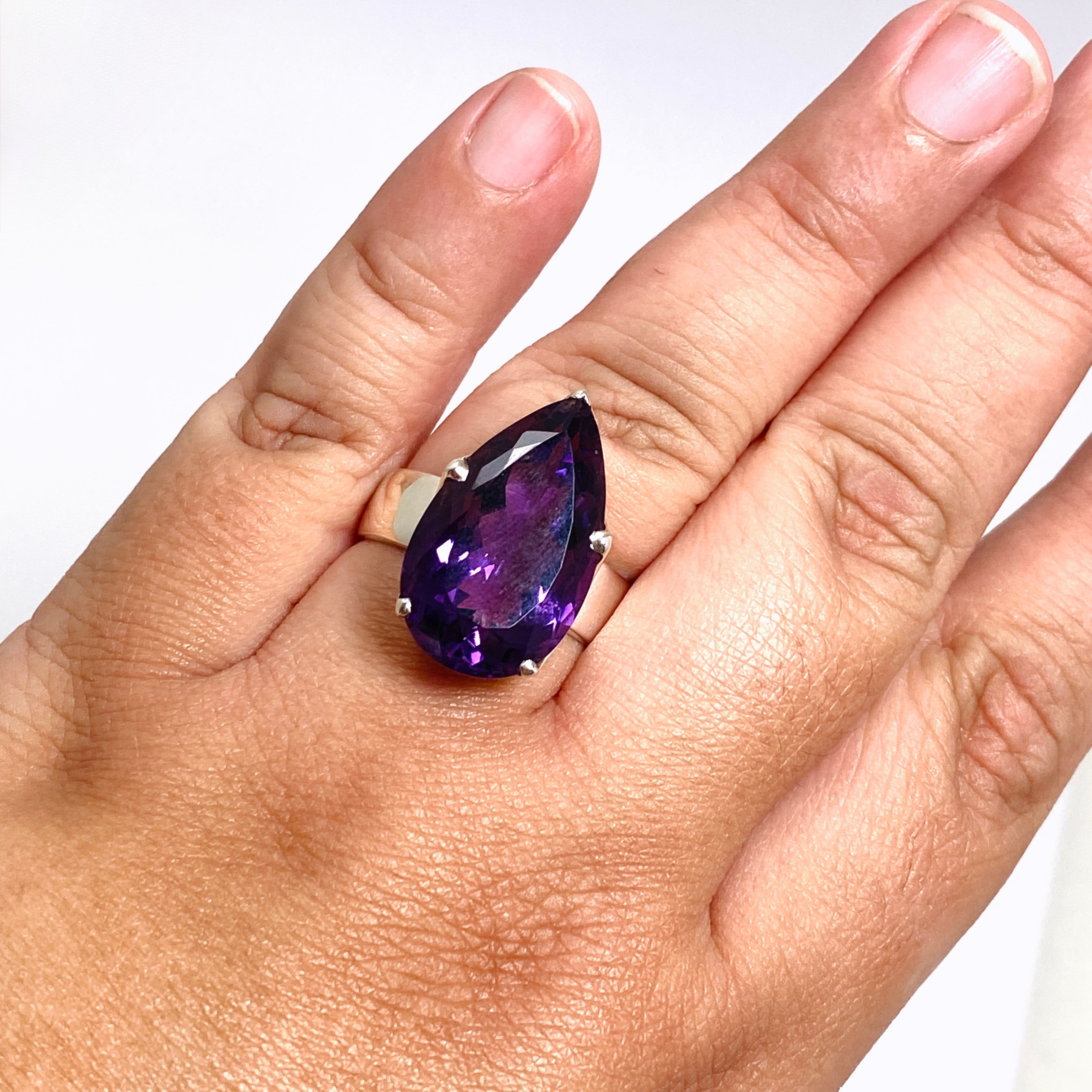Amethyst Teardrop Faceted Ring - Size 12.75 PRGJ838 - Elegant Purple Gemstone Jewelry for Women, Perfect for Weddings, Parties & Special Occasions