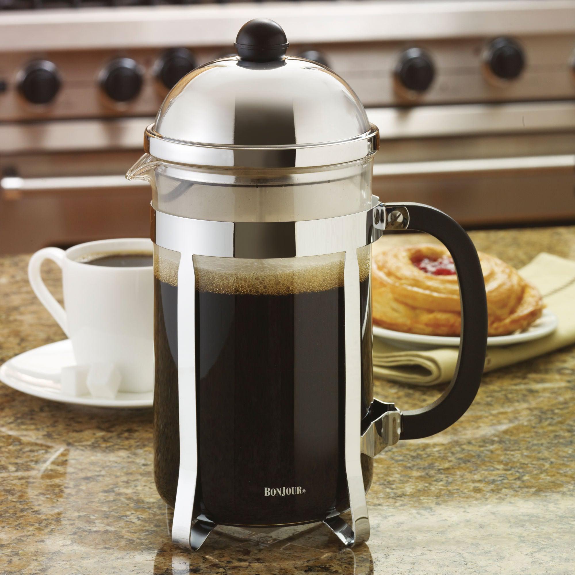 Premium Monet French Press Coffee Maker - 34 oz Stainless Steel & Heat-Resistant Glass for Rich, Bold Coffee - Perfect for Home, Office & Camping Brewing
