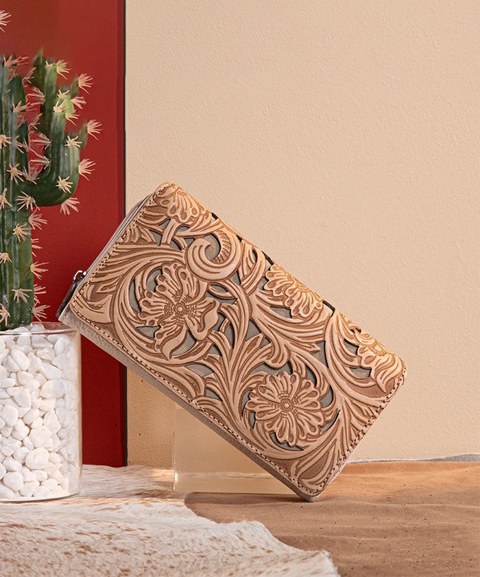Trinity Ranch Genuine Leather Tooled Wallet for Men - Western Style Bifold Wallet with RFID Protection - Perfect for Cowboy Boots, Rodeo & Everyday Use