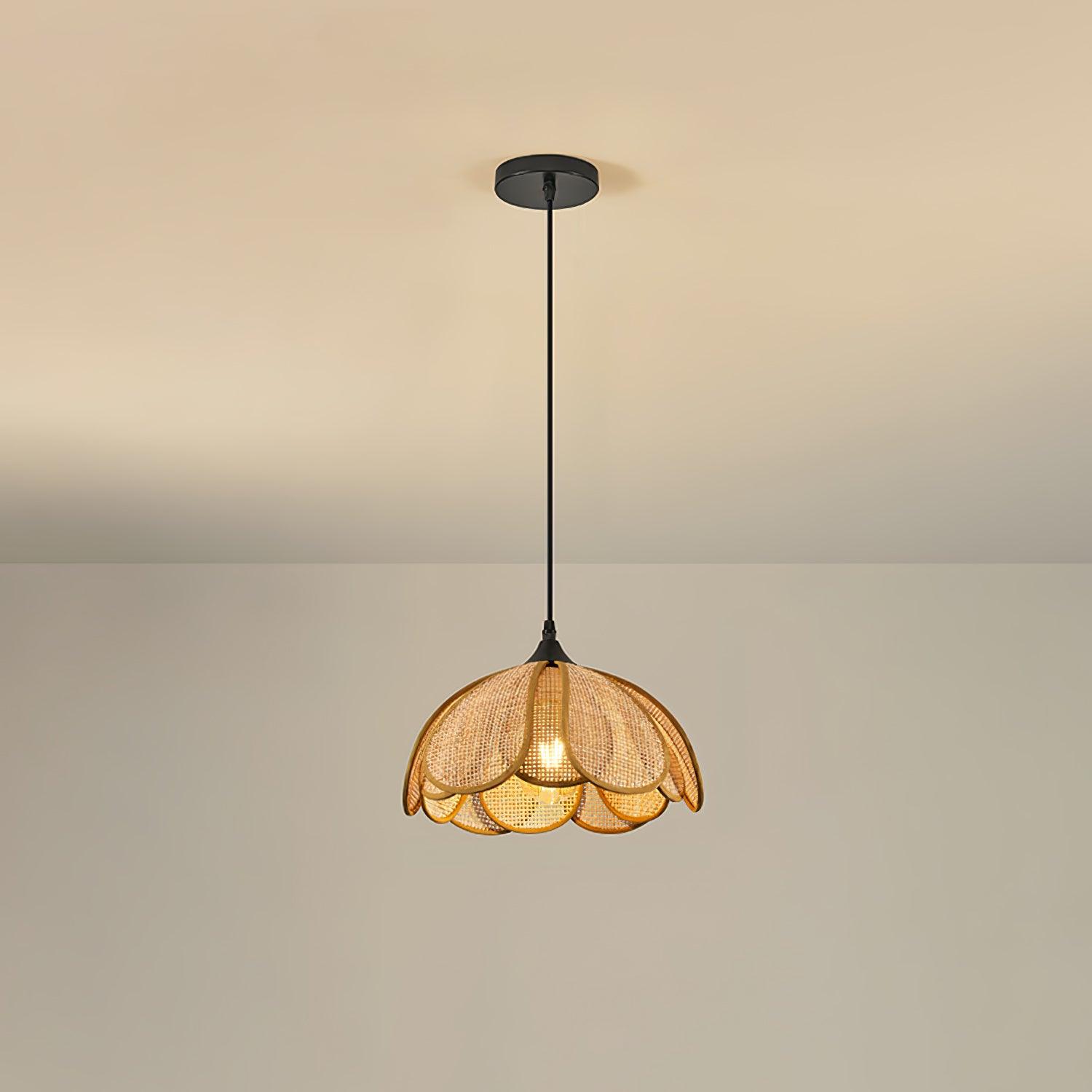 Handwoven Bloom Rattan Pendant Light - Natural Boho Ceiling Lamp for Living Room, Bedroom & Dining Room - Eco-Friendly Wicker Hanging Light Fixture for Indoor Decor