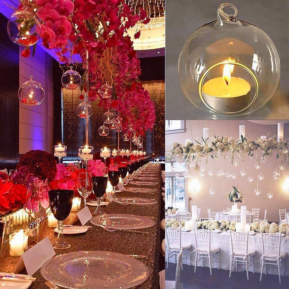 24 Pcs Glass Hanging Tealight Candle Holders with LED Lights - 2.36