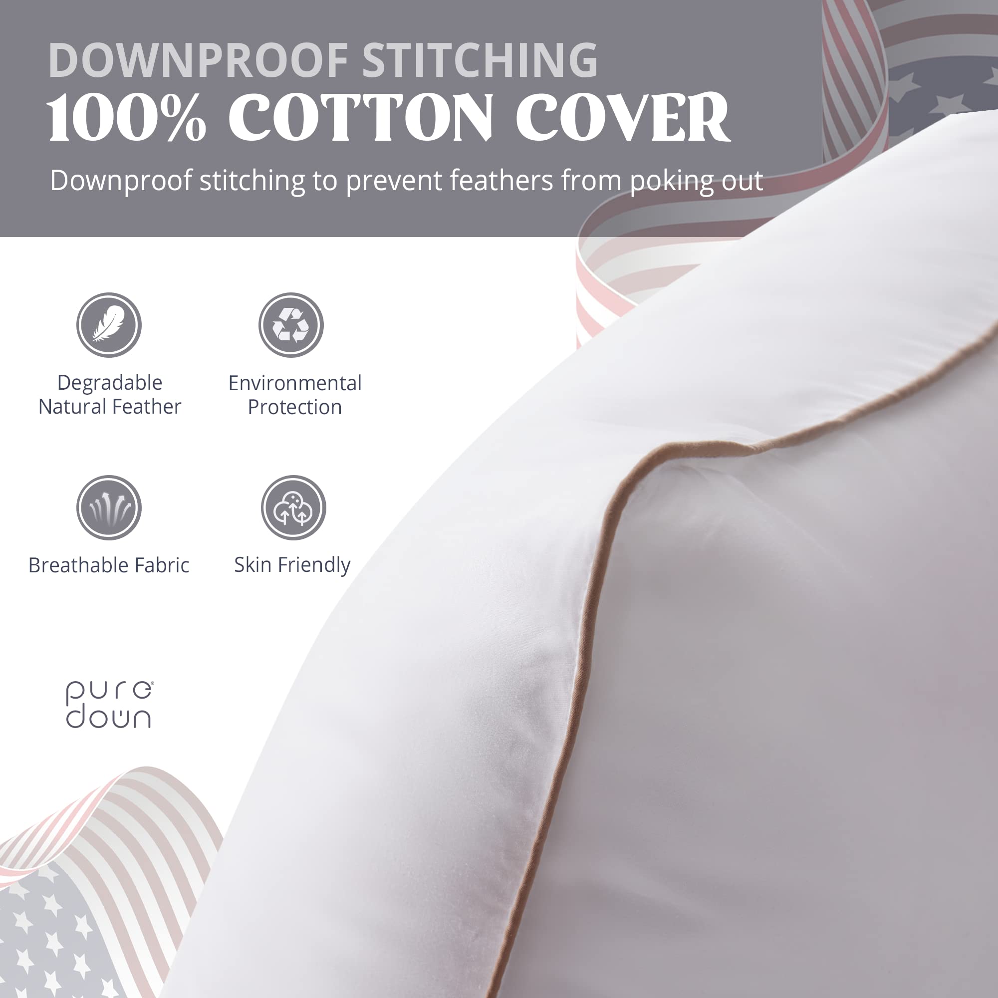 Puredown® USA-Made Soft Fluffy Medium Firm Hotel Pillow - Queen Size Set of 2 with 100% Cotton Cover - Ideal for Back, Stomach & Side Sleepers - Perfect for Luxury Bedding, Guest Rooms & Home Comfort