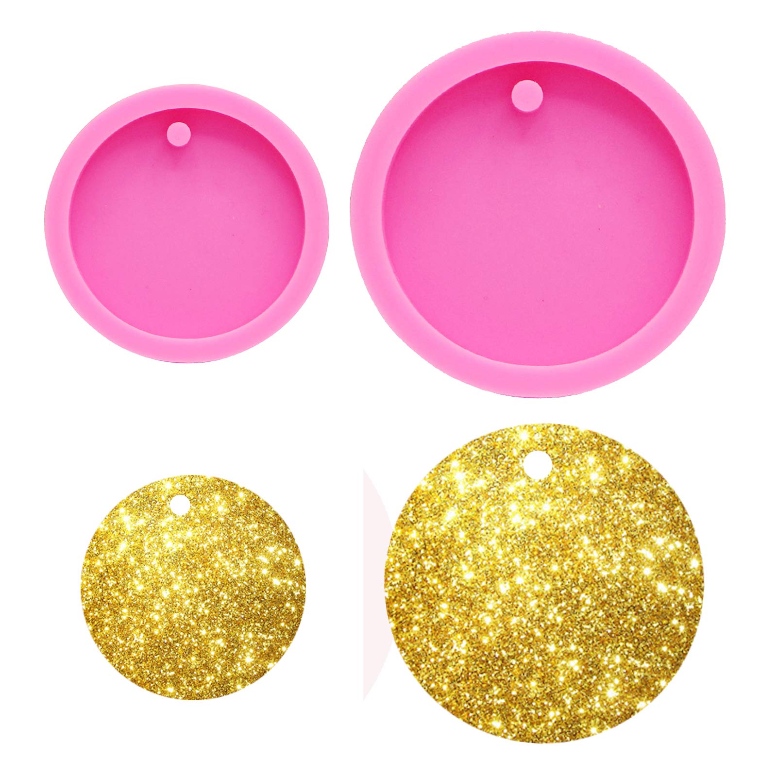 2Pcs Round Resin Silicone Keychain Molds for DIY Jewelry Making - Super Shiny Epoxy Craft Key Ring Pendant Molds, Perfect for Home Decoration, Cupcake Toppers & Chocolate Cookies (Circle Shape)