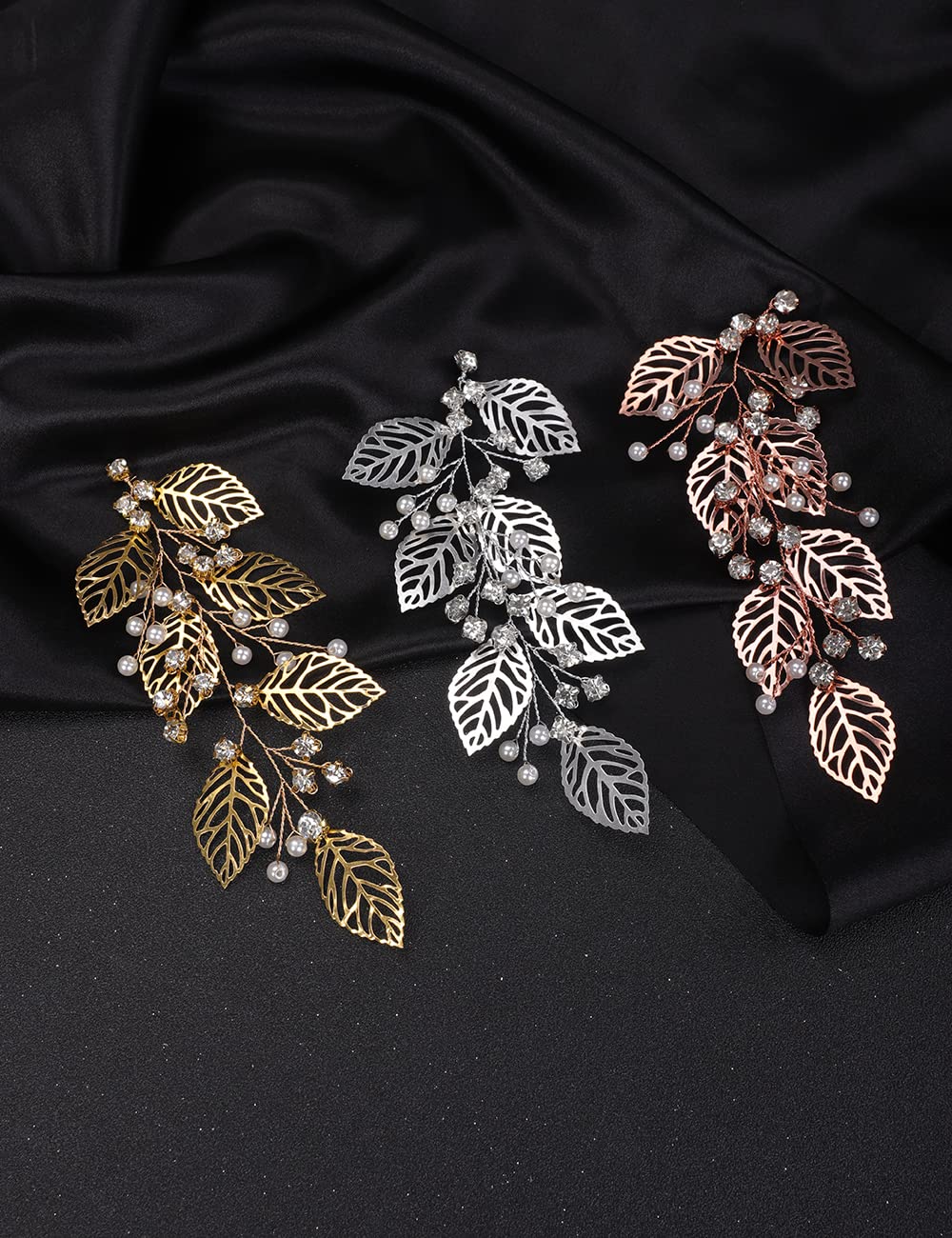 Denifery Rose Gold Leaves Hair Vine with Pearls - Elegant Bridal Hair Accessories for Weddings, Prom, and Special Occasions (Rose Gold)