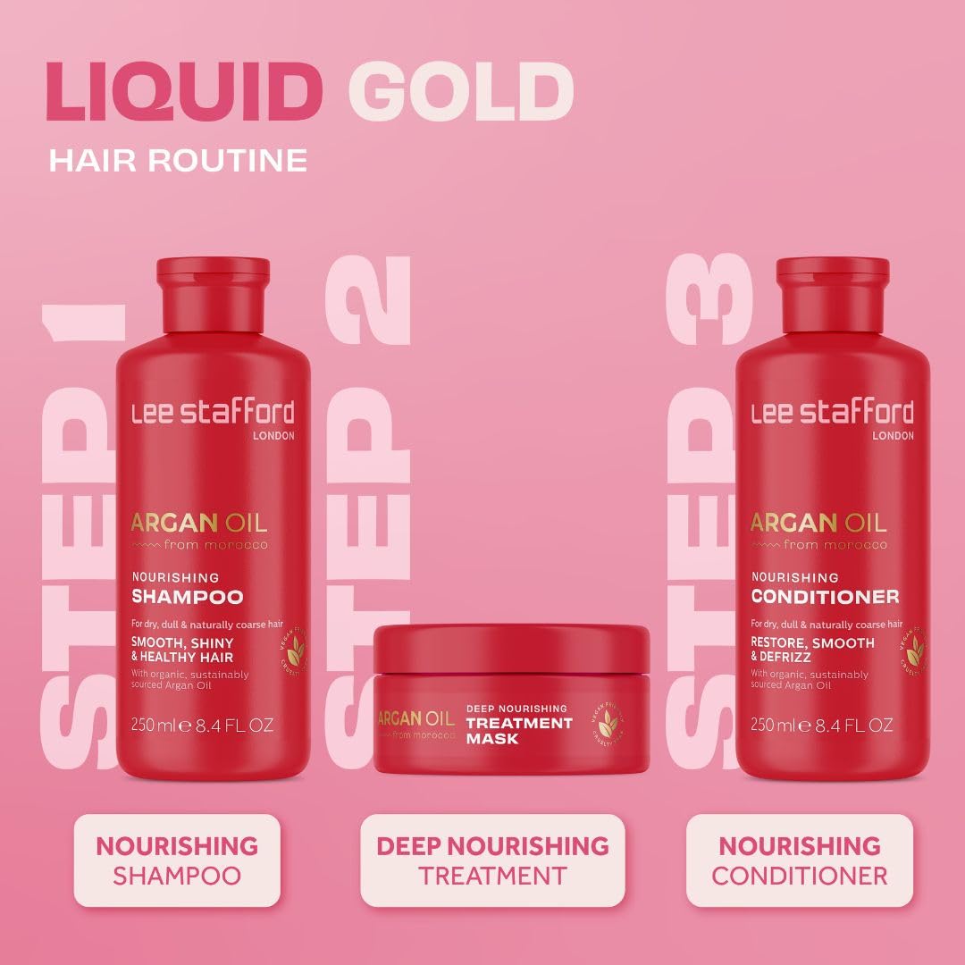 Lee Stafford Argan Oil Moisturizing Conditioner for Dry, Damaged Hair – Salon-Grade Hydration & Repair, Detangles & Restores Split Ends, 250ml | Perfect for Daily Hair Care & Salon-Like Shine at Home