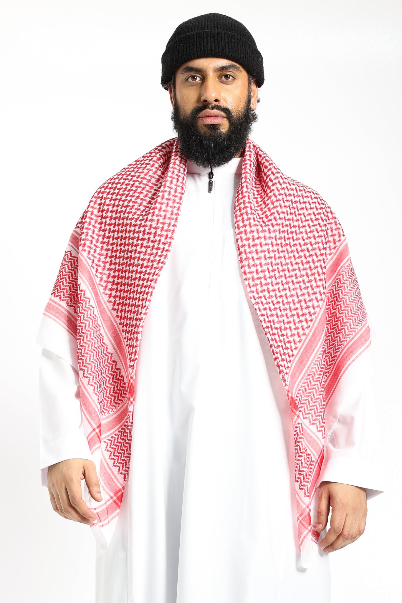 Authentic Arab Red White Shemagh Scarf - Traditional Middle Eastern Head Wrap for Men & Women - Perfect for Outdoor, Hiking, and Cultural Events