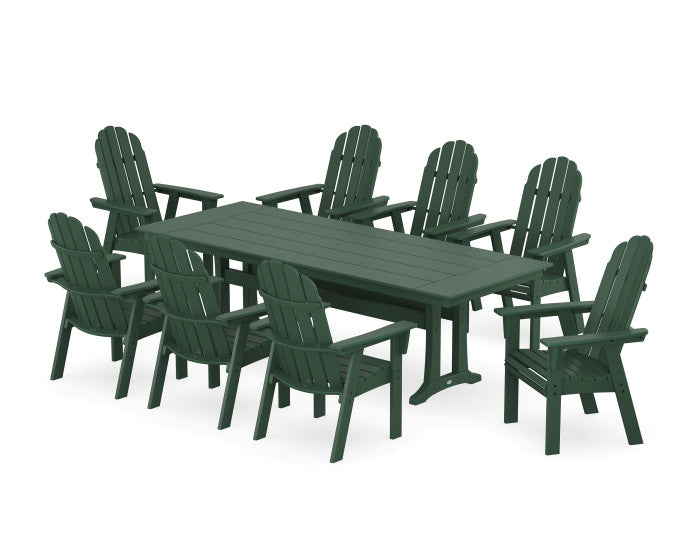 POLYWOOD Vineyard 9-Piece Curveback Adirondack Farmhouse Outdoor Dining Set with Trestle Legs - Perfect for Patio, Garden, and Backyard Gatherings