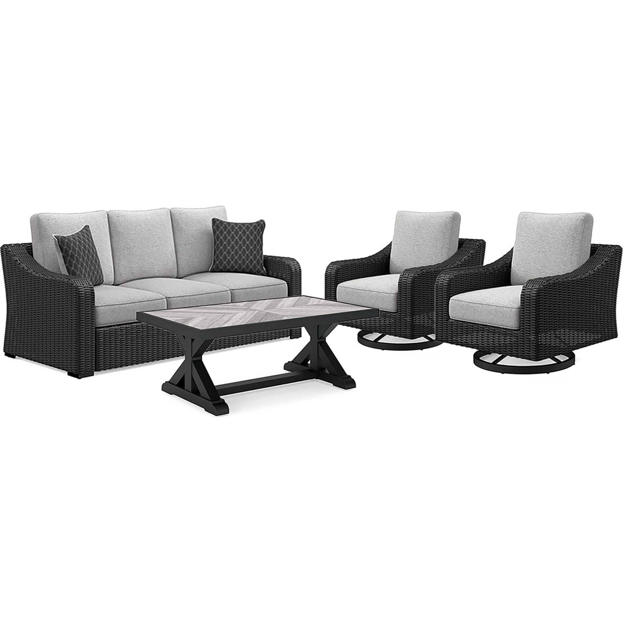 Beachcroft 4-Piece Outdoor Patio Furniture Set - Waterproof Wicker Sofa & Chairs with Black/Light Gray Cushions for Backyard, Poolside & Garden Relaxation