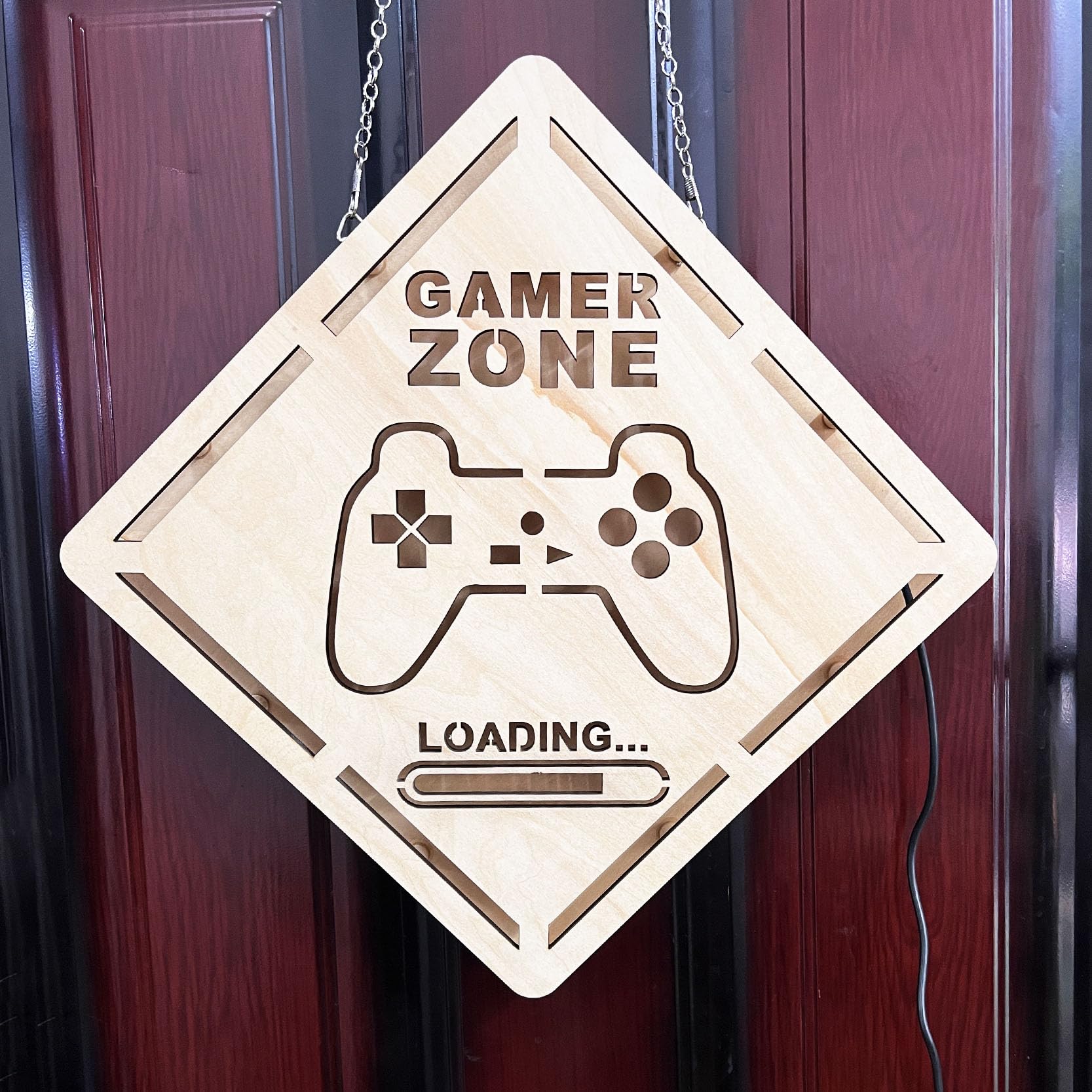 LED Backlit Wooden Gaming Wall Art - Gamer Sign Decor for Living Room & Game Room - Unique Loading Screen Home Decor & Funny Gift for Dad - Perfect for Man Cave, Gaming Setup & Gamer Birthday Presents