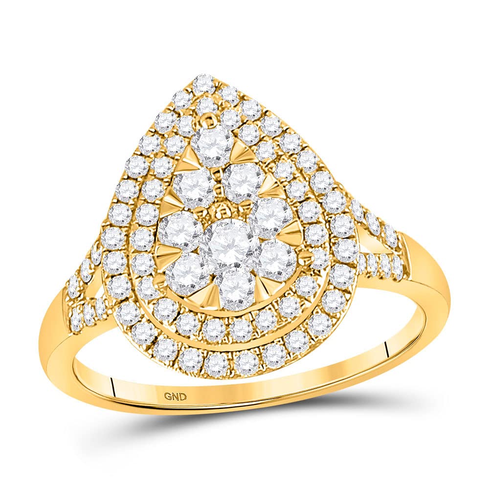 14K Yellow Gold Round Diamond Teardrop Ring for Women - 1 CTTW, Elegant Jewelry Gift for Anniversary, Engagement & Special Occasions