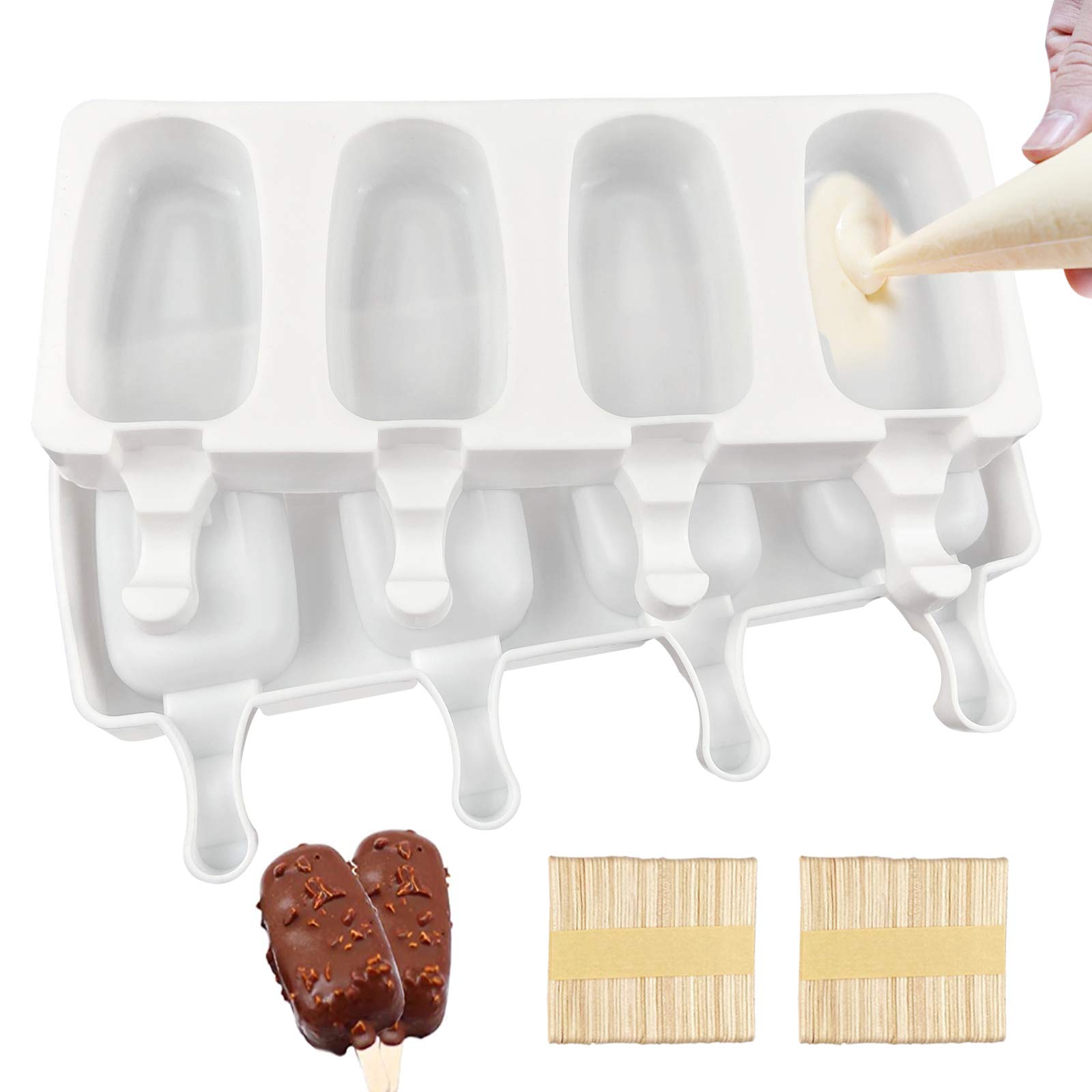 2 Pack Reusable Silicone Popsicle Molds - Food Grade Ice Cream, Candy & Cake Pop Molds for DIY Desserts | Includes 100 Wooden Sticks | Perfect for Homemade Frozen Treats, Birthday Parties & Summer Snacks