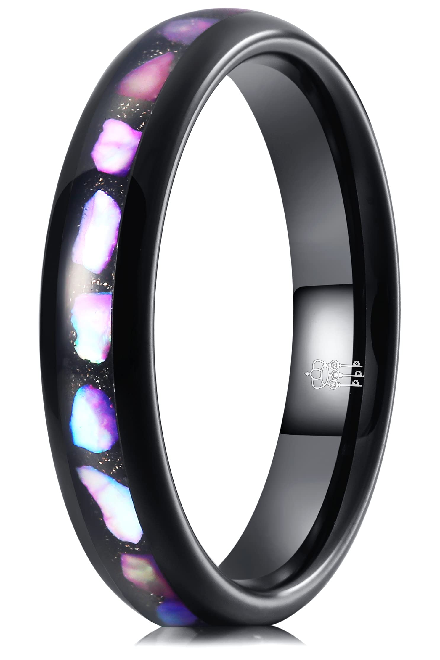 THREE KEYS 4mm Purple Shell Inlaid Tungsten Wedding Ring for Women - Durable Engagement Band for Bridal, Anniversary & Everyday Wear