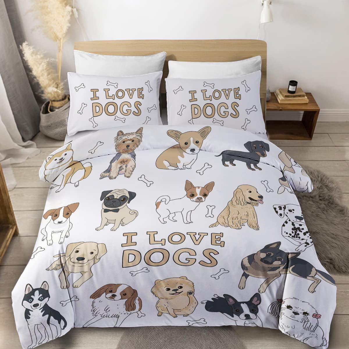 Sleepwish 3-Piece Luxury Microfiber Dog Lover Duvet Cover Set with Zipper Closure & Corner Ties - Multiple Breed Designs (Full Size) - Perfect for Pet Owners' Bedrooms & Cozy Home Decor