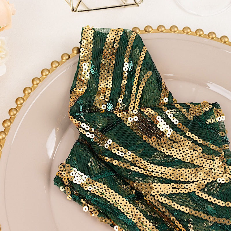 20 x 20 Inch Wavy Embroidered Sequin Tulle Net Fabric Napkins - Elegant Party Decor for Weddings, Baby Showers & Table Settings