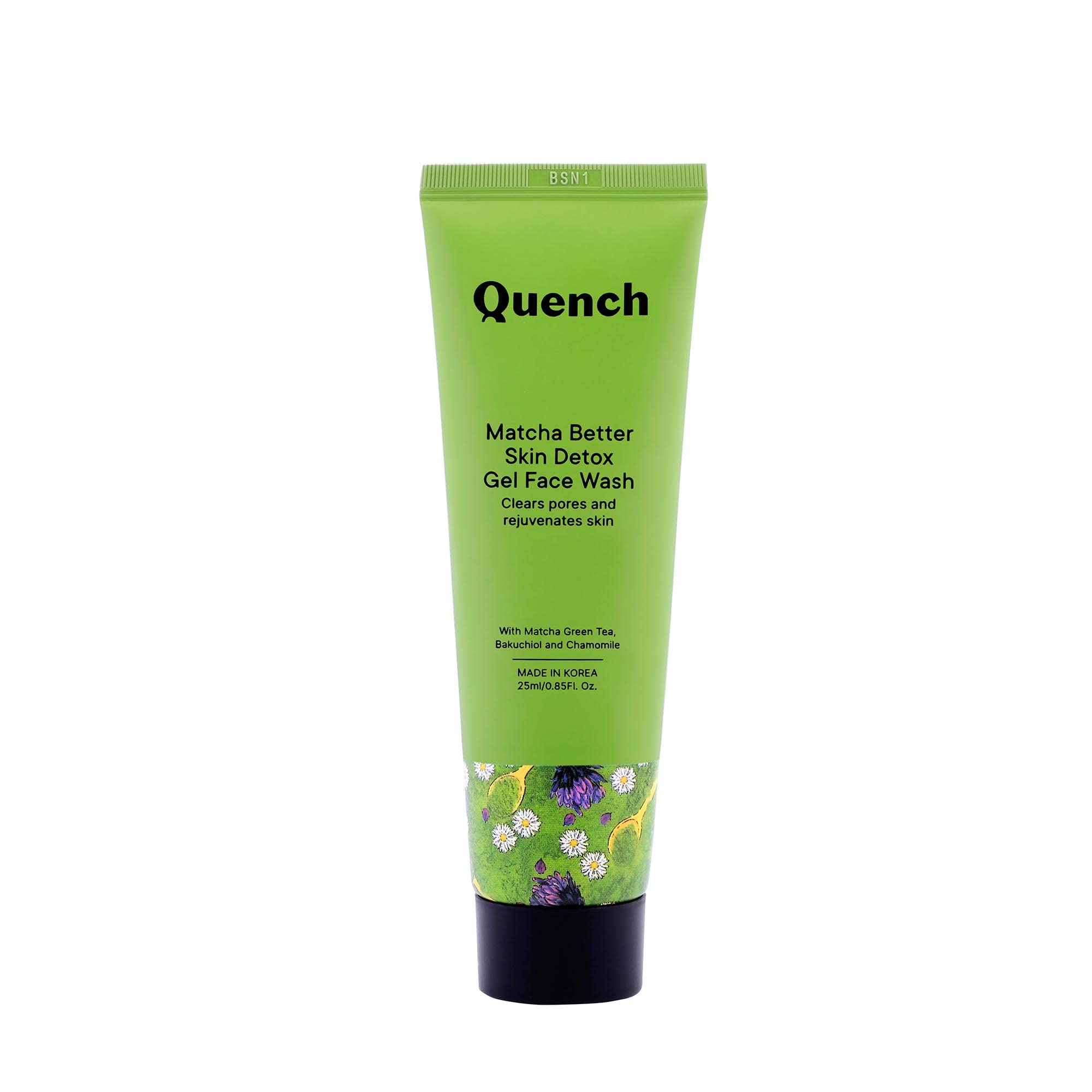 QUENCH BOTANICS Korean Matcha Green Tea Face Wash - Skin Detox Gel Cleanser with Antioxidants for Oily & Acne-Prone Skin | Reduces Breakouts & Pores | Made in Korea (25ml) | Perfect for Morning & Night Skincare Routine