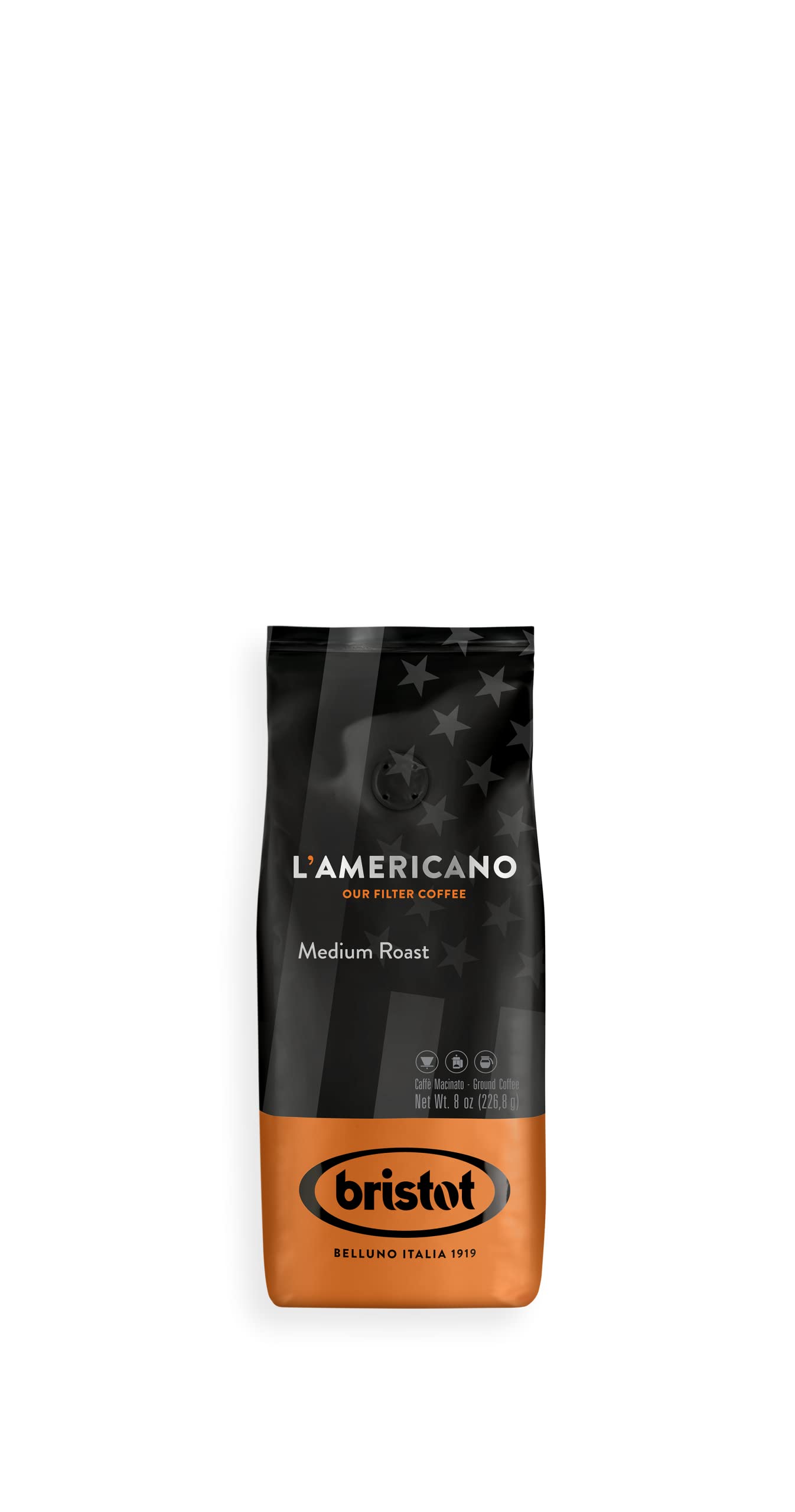 Bristot L'americano Medium Roast Ground Coffee - 16 Filter Bags | Rich & Smooth Flavor | Perfect for Home Brewing, Office Use & Gifts