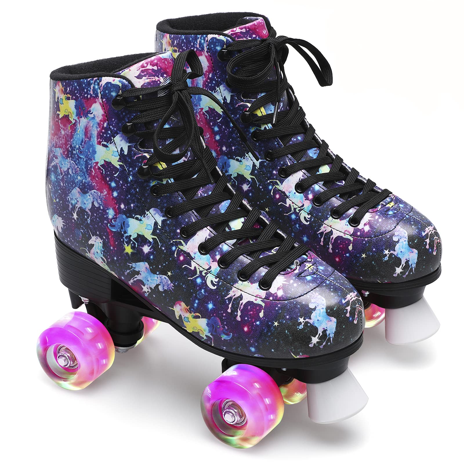 Women's Classic High-Top Roller Skates - Double-Row Quad Skates with LED Lights for Girls & Adults | Indoor & Outdoor Use for Rink, Park, Fitness & Fun