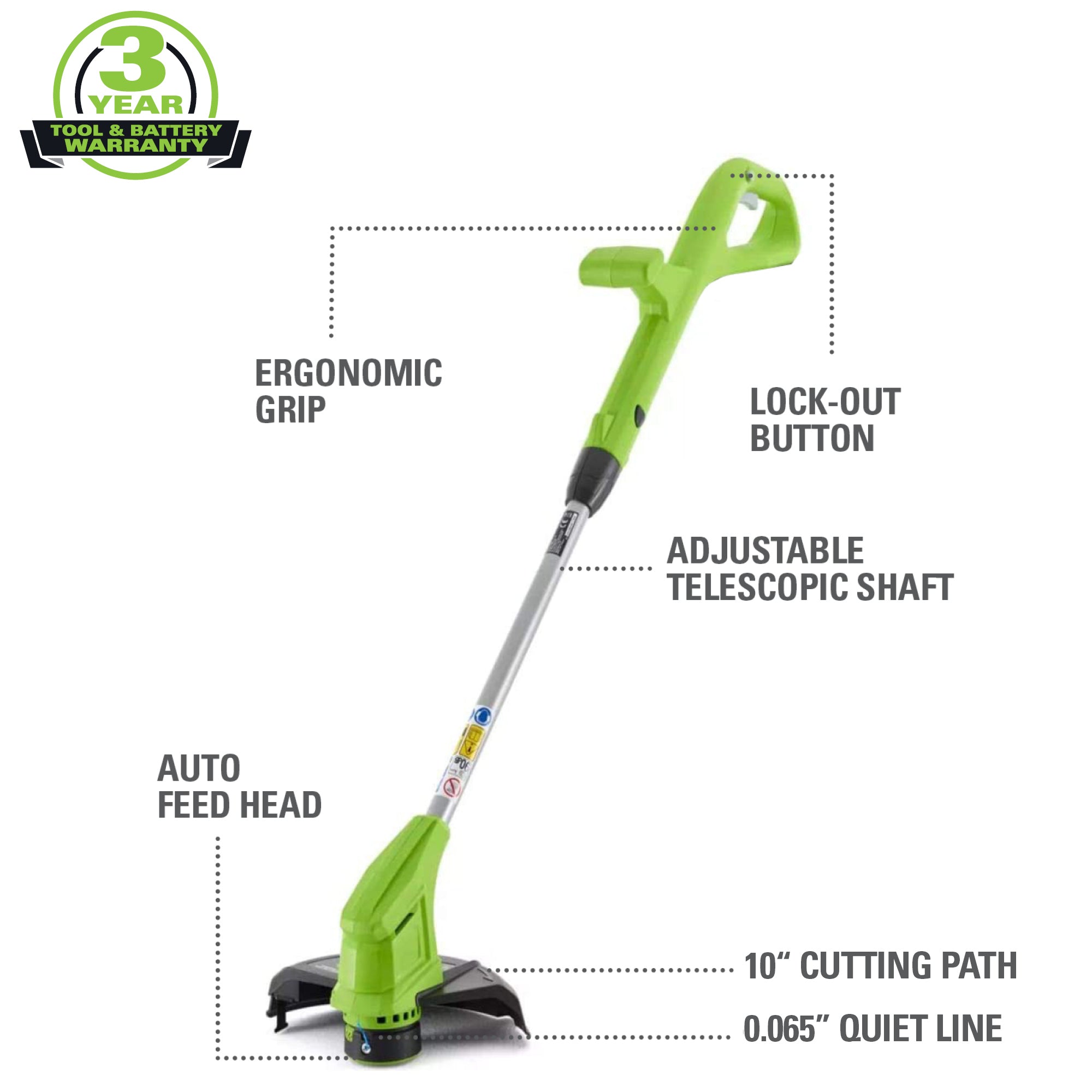 24V 10-Inch Cordless Battery String Trimmer with 2.0Ah Lithium-Ion Battery & Fast Charger - Perfect for Lawn Edging, Weed Control and Yard Maintenance