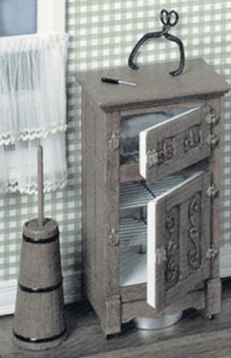 Vintage Miniature Dollhouse Ice Box Kit - 1:12 Scale Chrysnbon Model for DIY Miniature Furniture & Doll Accessories | Perfect for Dollhouse Kitchens, Victorian Displays & Collectors