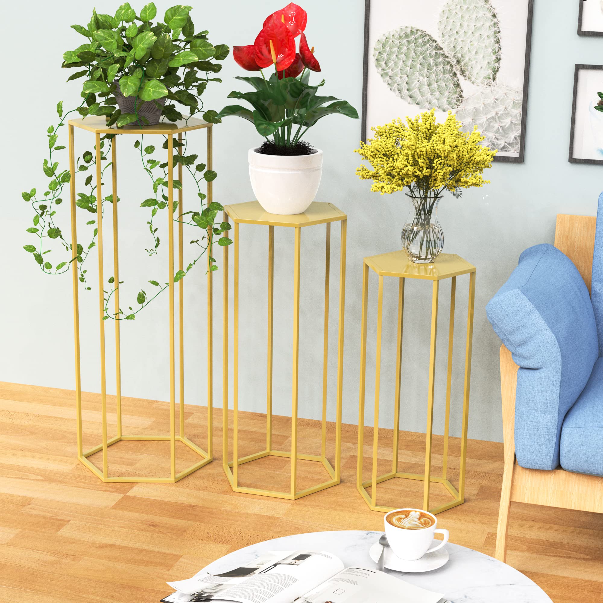Hexagon Pedestal Stand Set of 3 - 35.43