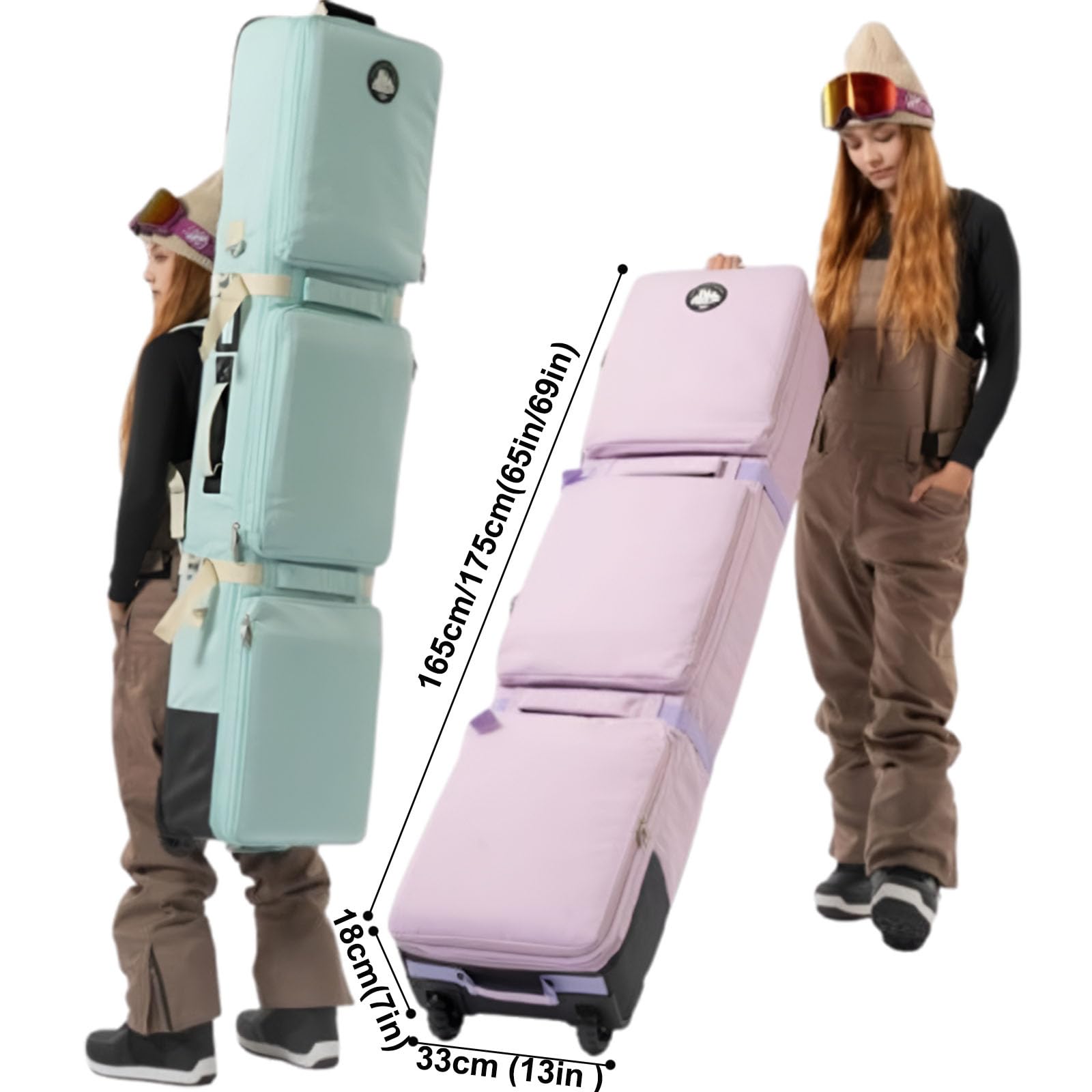 **Heavy Duty Waterproof Roller Snowboard Bag with Wheels - Padded Ski Travel Bag for Airplanes, 3 Exterior Pockets for Gear Storage - Perfect for Snowboarding Trips & Air Travel**